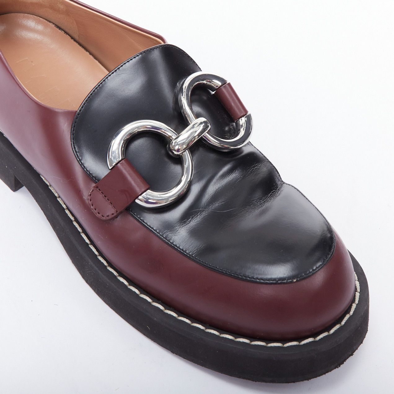 Marni MARNI burgundy black leather silver chunky buckle loafers EU39 Size US 9 / IT 39 - 7 Thumbnail