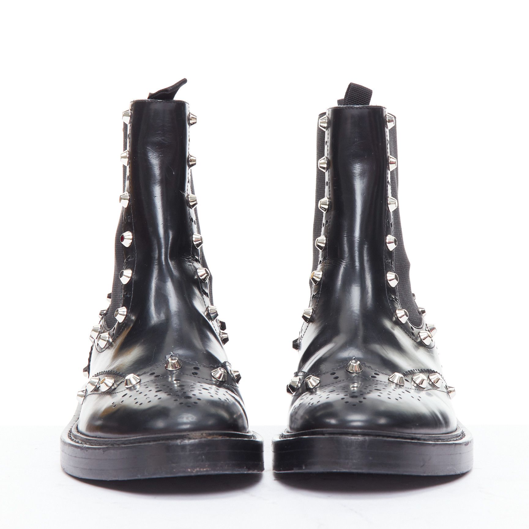 Balenciaga BALENCIAGA black silver studded brogue chelsea ankle boots EU38 Size US 8 / IT 38 - 3 Thumbnail