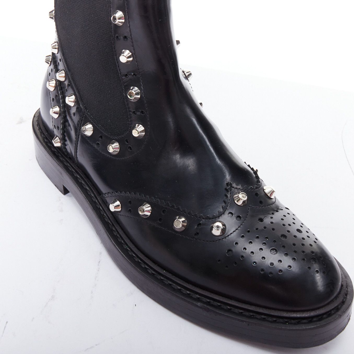 Balenciaga BALENCIAGA black silver studded brogue chelsea ankle boots EU38 Size US 8 / IT 38 - 7 Thumbnail