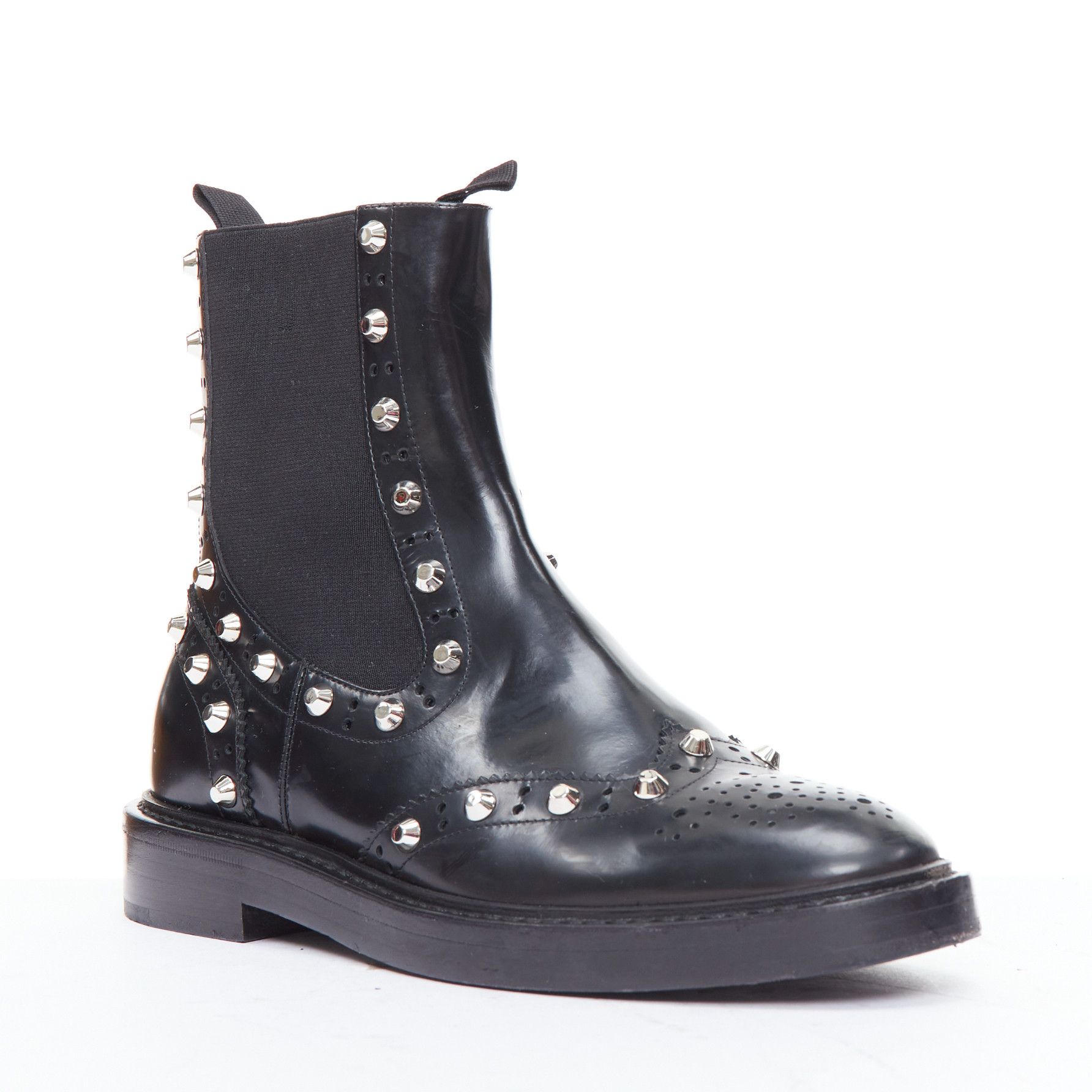 Balenciaga BALENCIAGA black silver studded brogue chelsea ankle boots EU38 Size US 8 / IT 38 - 2 Thumbnail