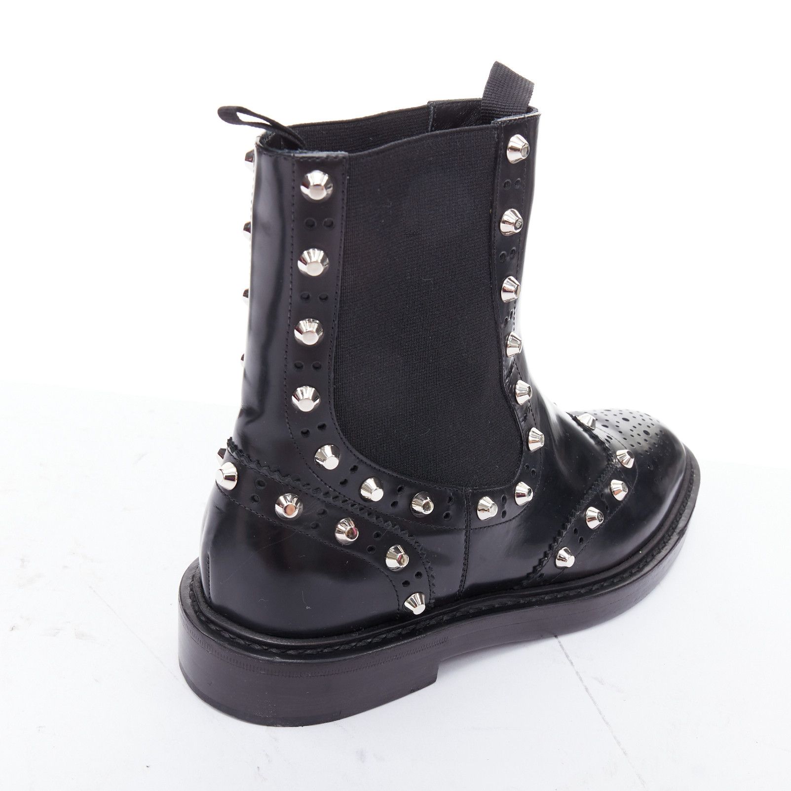 Balenciaga BALENCIAGA black silver studded brogue chelsea ankle boots EU38 Size US 8 / IT 38 - 8 Thumbnail
