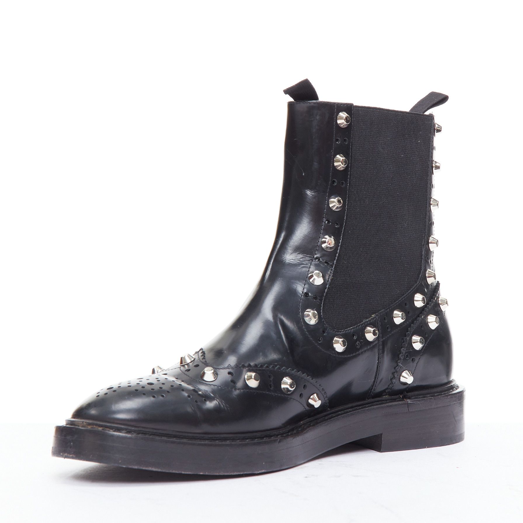 Balenciaga BALENCIAGA black silver studded brogue chelsea ankle boots EU38 Size US 8 / IT 38 - 4 Thumbnail