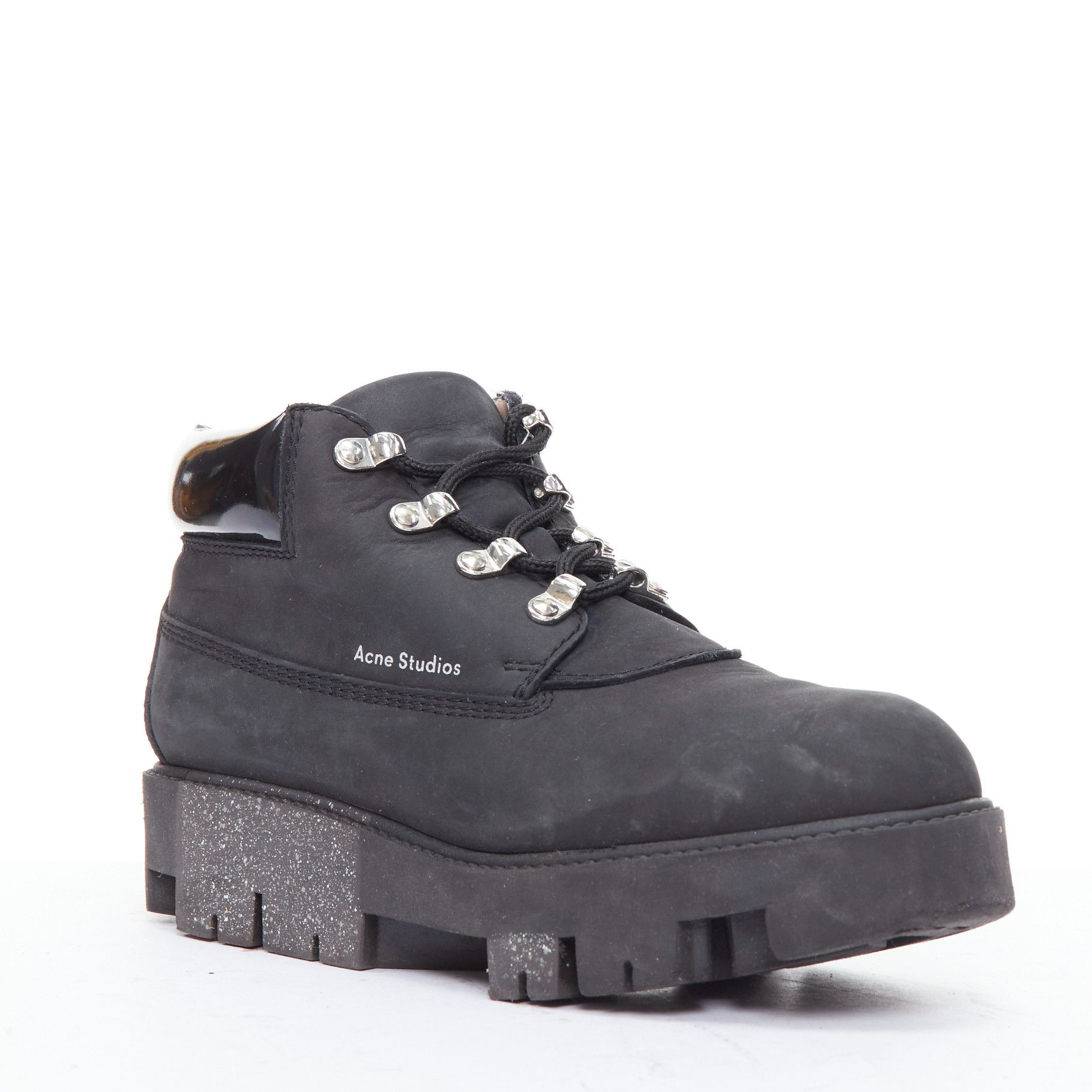 Acne Studios ACNE STUDIOS Tinne black nubuck heavy duty lug sole hiking boots EU38 Size US 8 / IT 38 - 2 Thumbnail