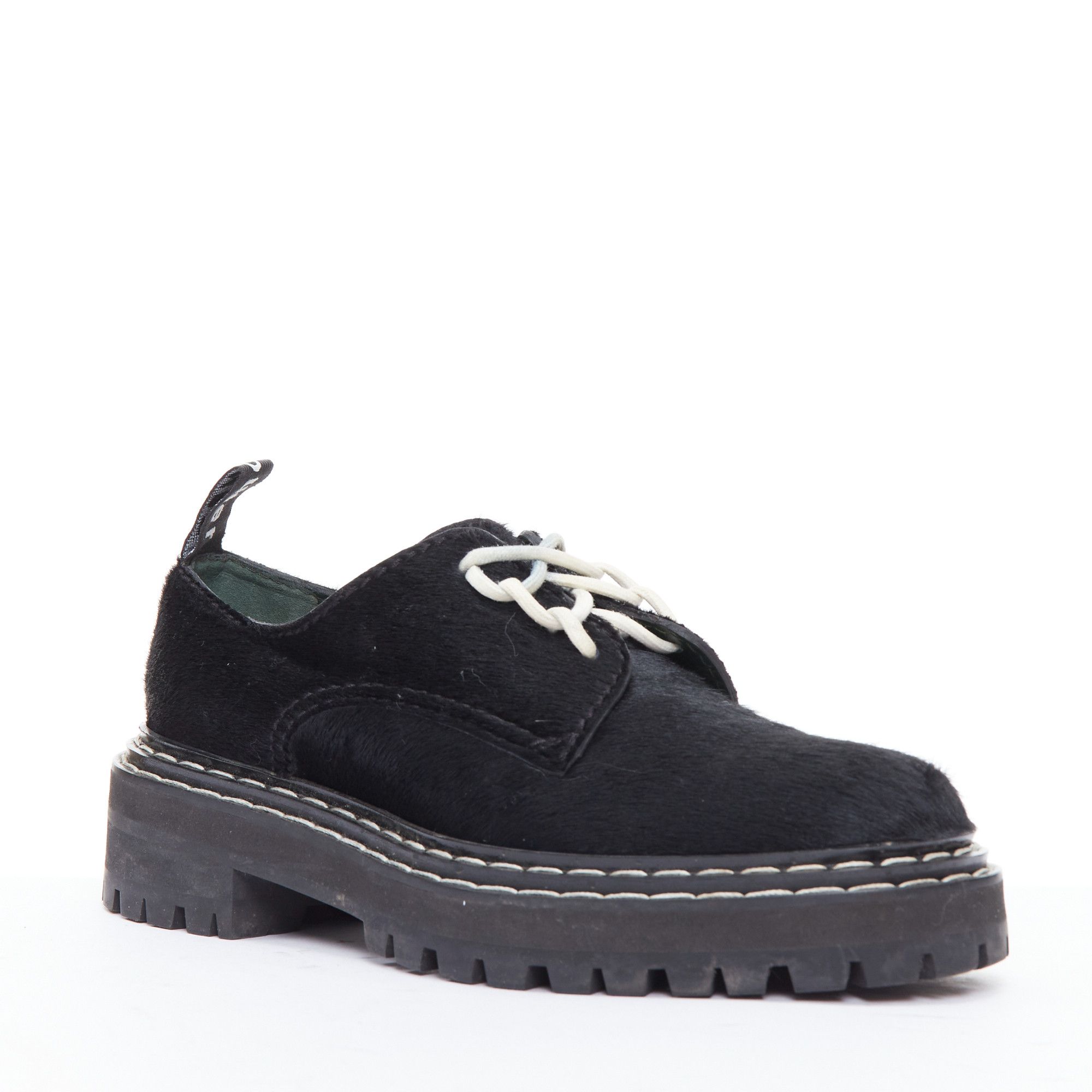 Proenza Schouler PROENZA SCHOULER black calfhair white topstitch creeper shoes EU38 Size US 8 / IT 38 - 2 Thumbnail