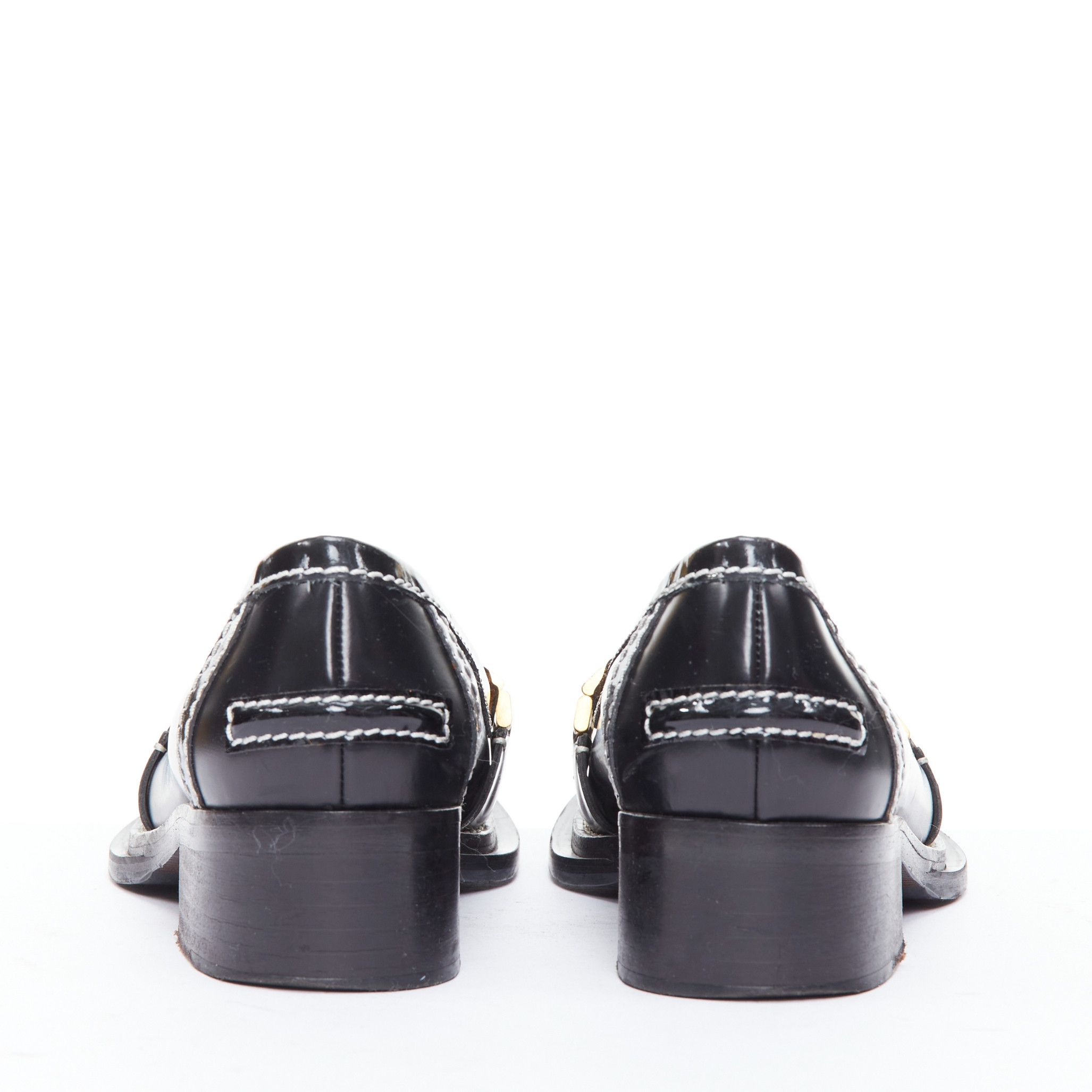 Acne Studios ACNE STUDIOS Penny Watch gold buckle black topstitch loafers EU38 Size US 8 / IT 38 - 5 Thumbnail