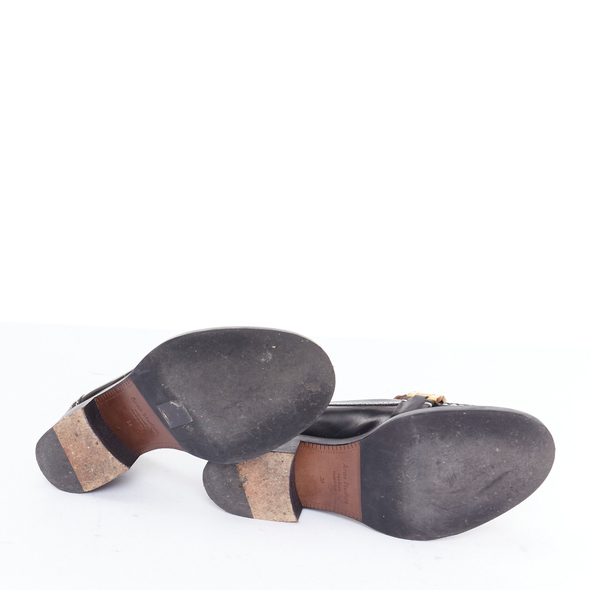 Acne Studios ACNE STUDIOS Penny Watch gold buckle black topstitch loafers EU38 Size US 8 / IT 38 - 11 Thumbnail