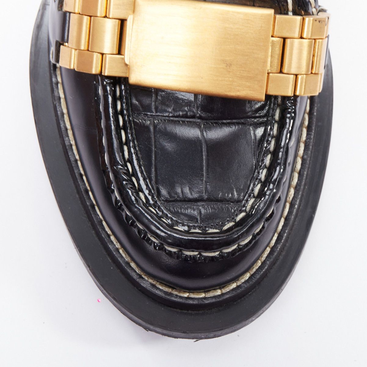 Acne Studios ACNE STUDIOS Penny Watch gold buckle black topstitch loafers EU38 Size US 8 / IT 38 - 6 Thumbnail