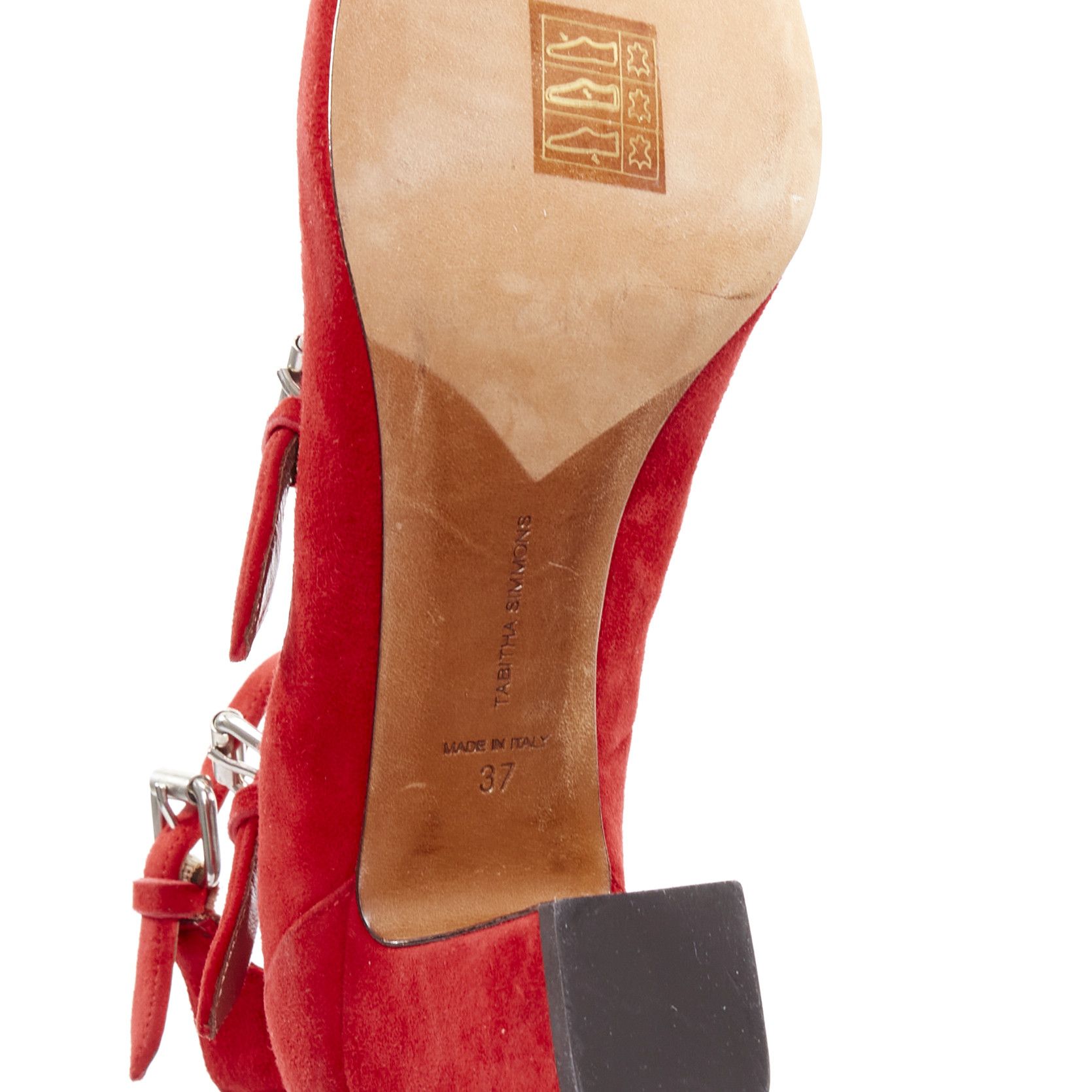 Tabitha Simmons TABITHA SIMMONS Moda red suede leather silver buckles strappy heels EU37 Size US 7 / IT 37 - 10 Thumbnail