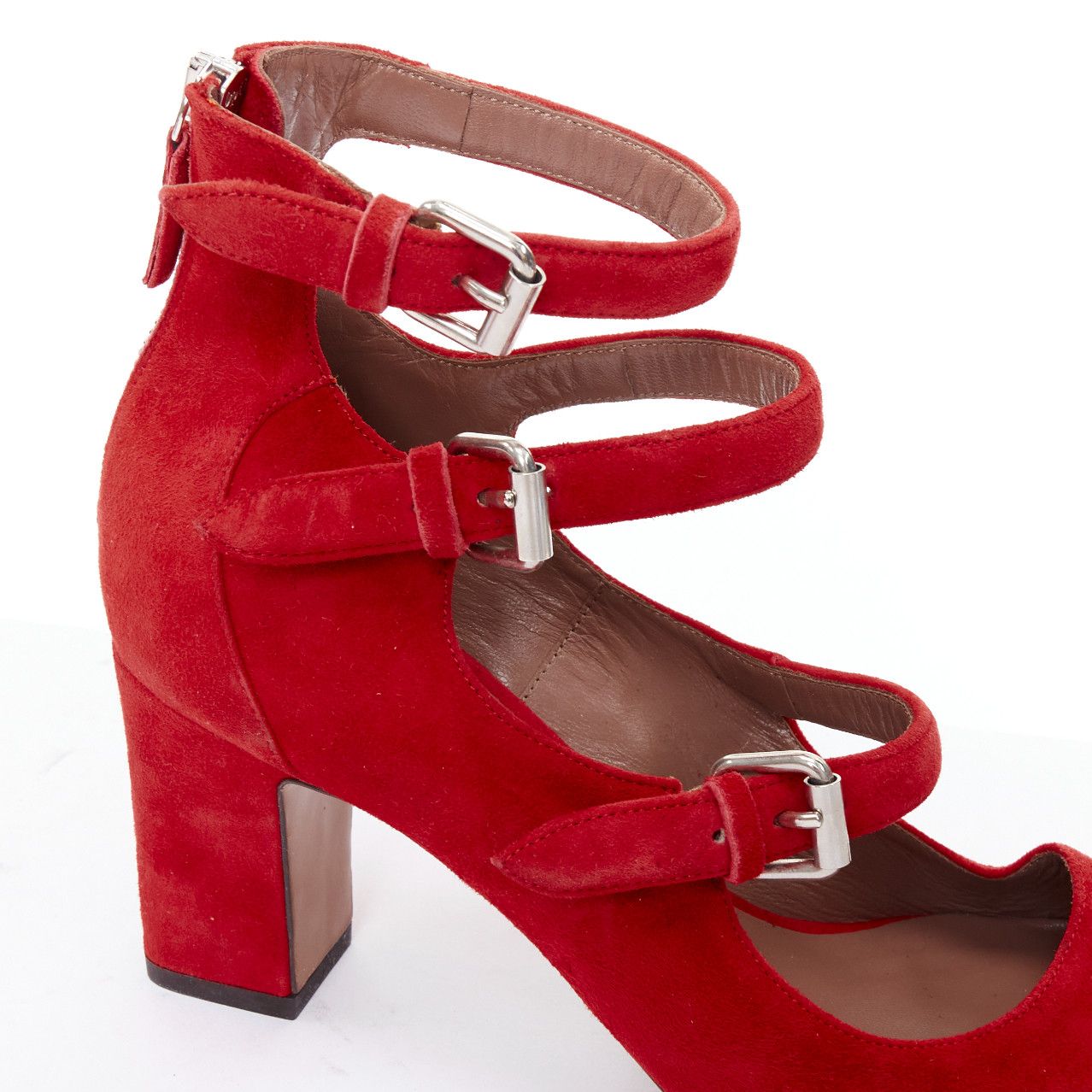 Tabitha Simmons TABITHA SIMMONS Moda red suede leather silver buckles strappy heels EU37 Size US 7 / IT 37 - 7 Thumbnail