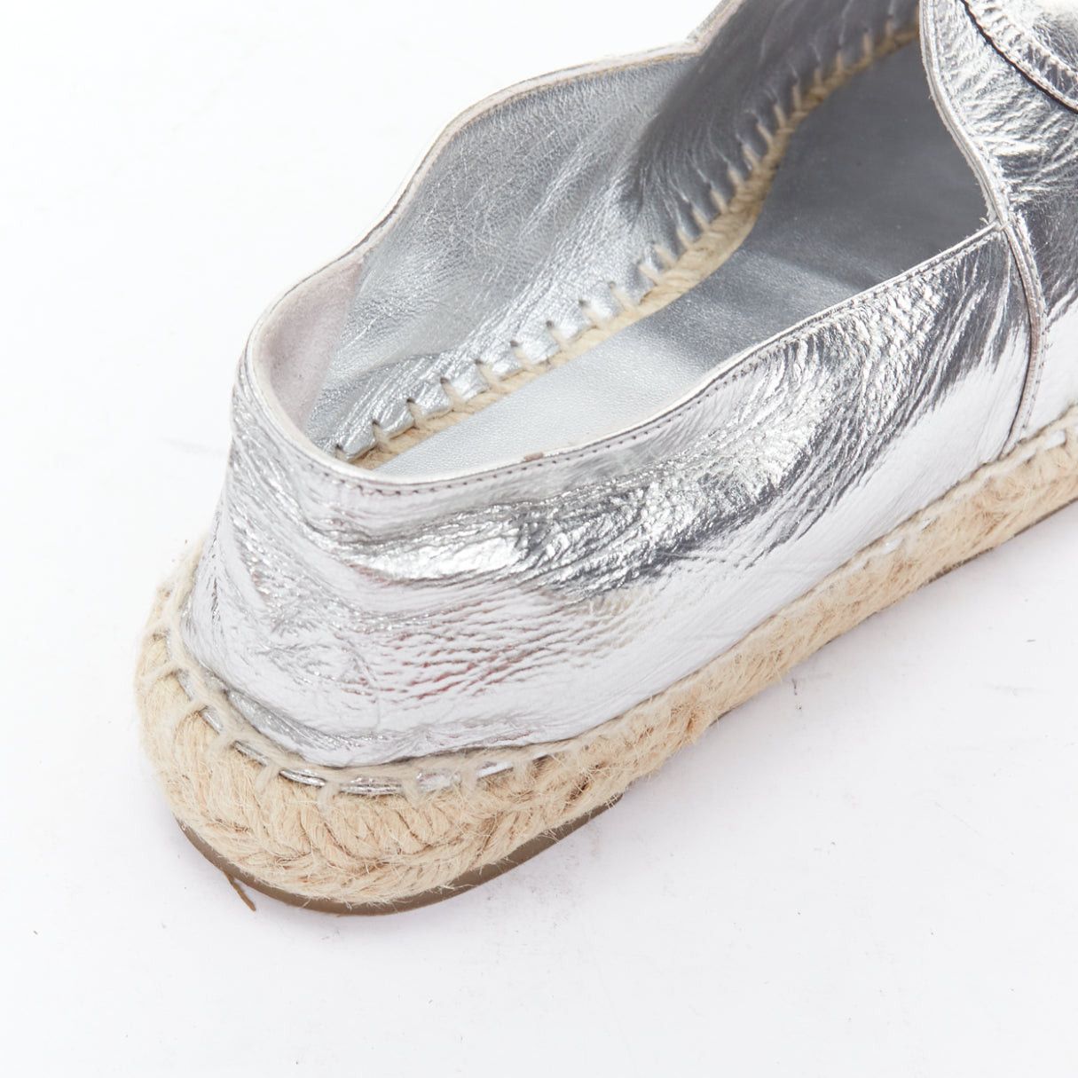 Chanel CHANEL metallic silver laminated goatskin CC logo jute espadrilles EU38 Size US 8 / IT 38 - 8 Thumbnail