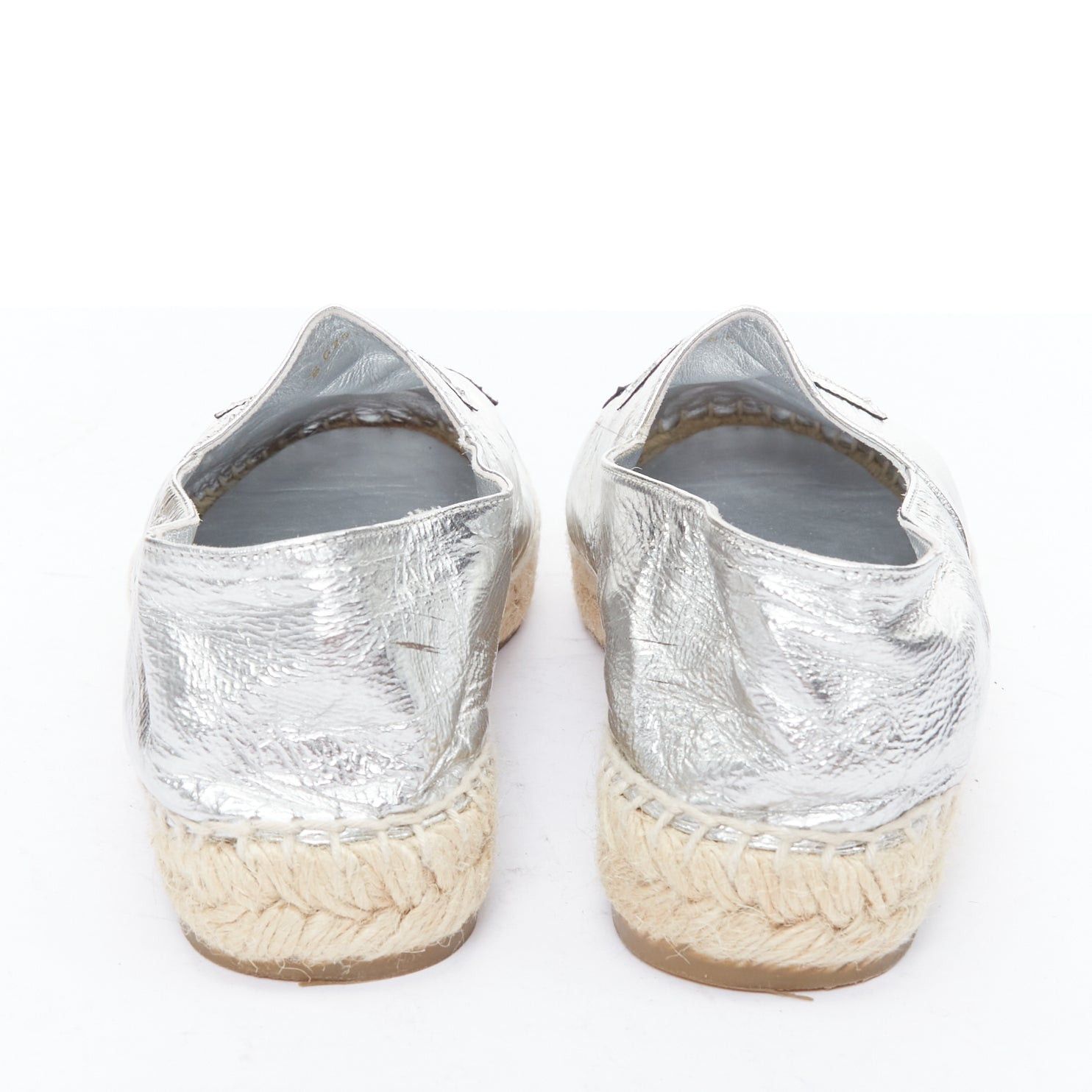Chanel CHANEL metallic silver laminated goatskin CC logo jute espadrilles EU38 Size US 8 / IT 38 - 5 Thumbnail