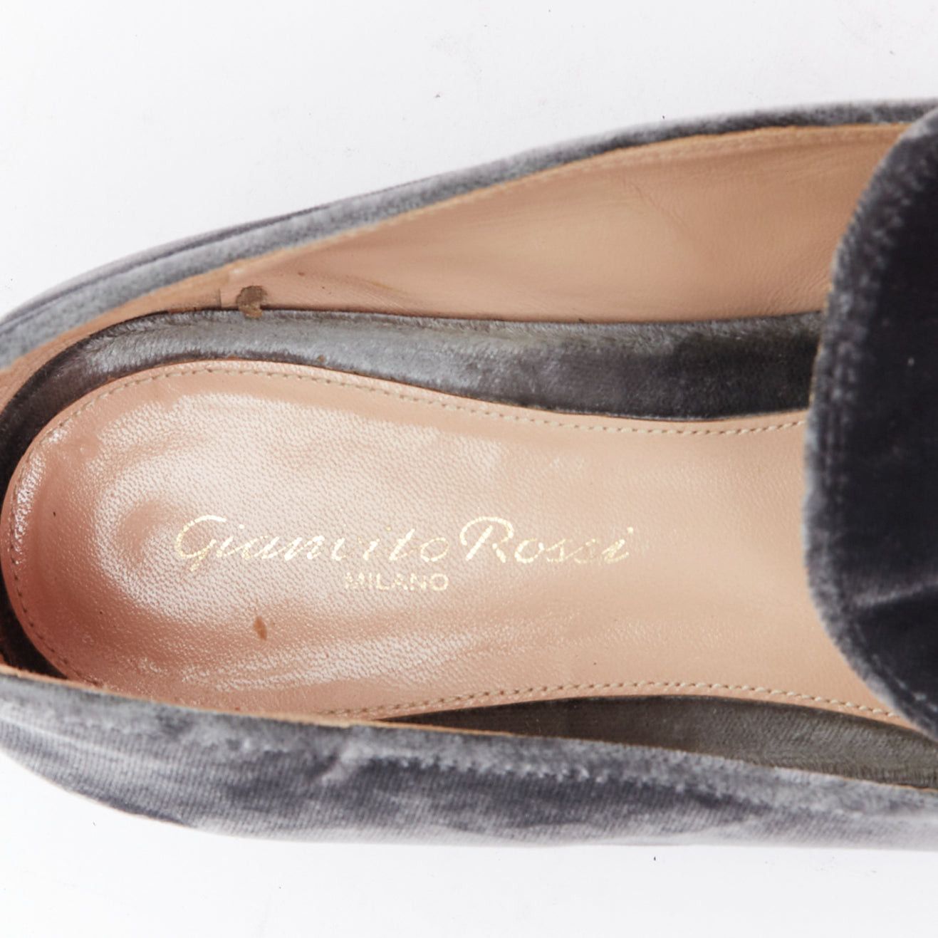 Gianvito Rossi GIANVITO ROSSI grey velvet topstitched minimal slip on loafers EU38 Size US 8 / IT 38 - 9 Thumbnail