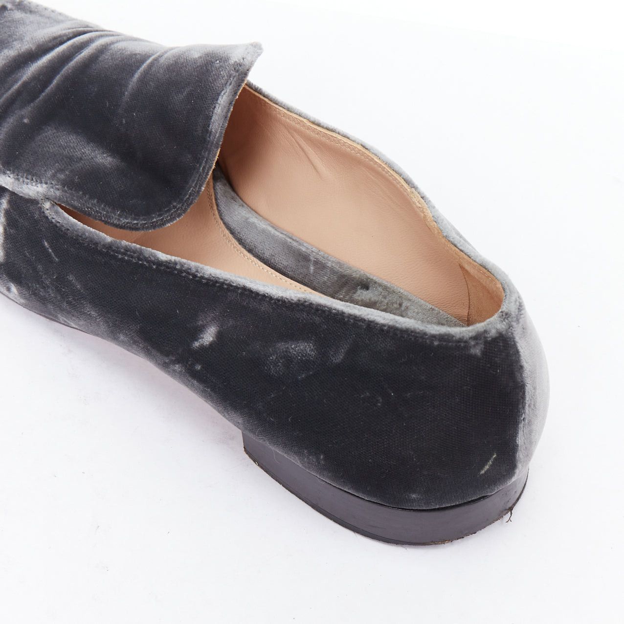 Gianvito Rossi GIANVITO ROSSI grey velvet topstitched minimal slip on loafers EU38 Size US 8 / IT 38 - 8 Thumbnail