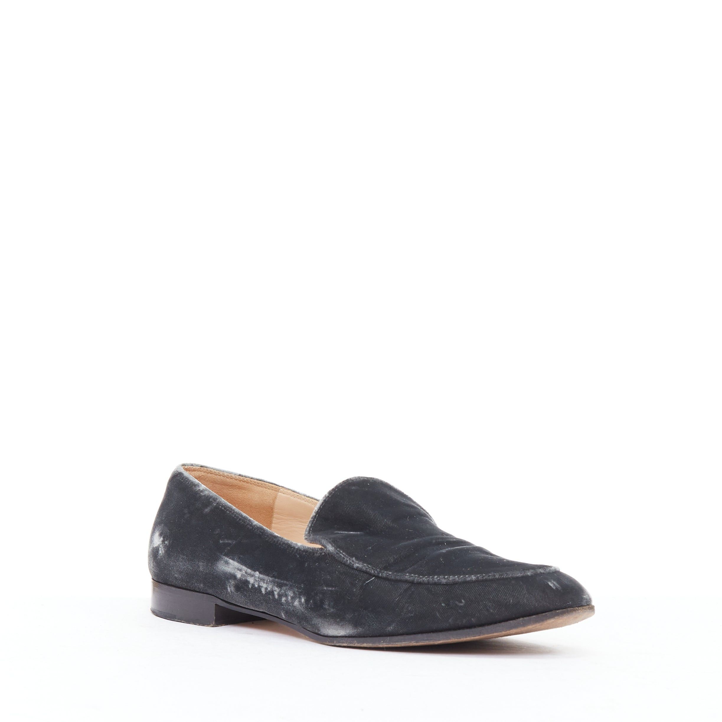 Gianvito Rossi GIANVITO ROSSI grey velvet topstitched minimal slip on loafers EU38 Size US 8 / IT 38 - 3 Thumbnail
