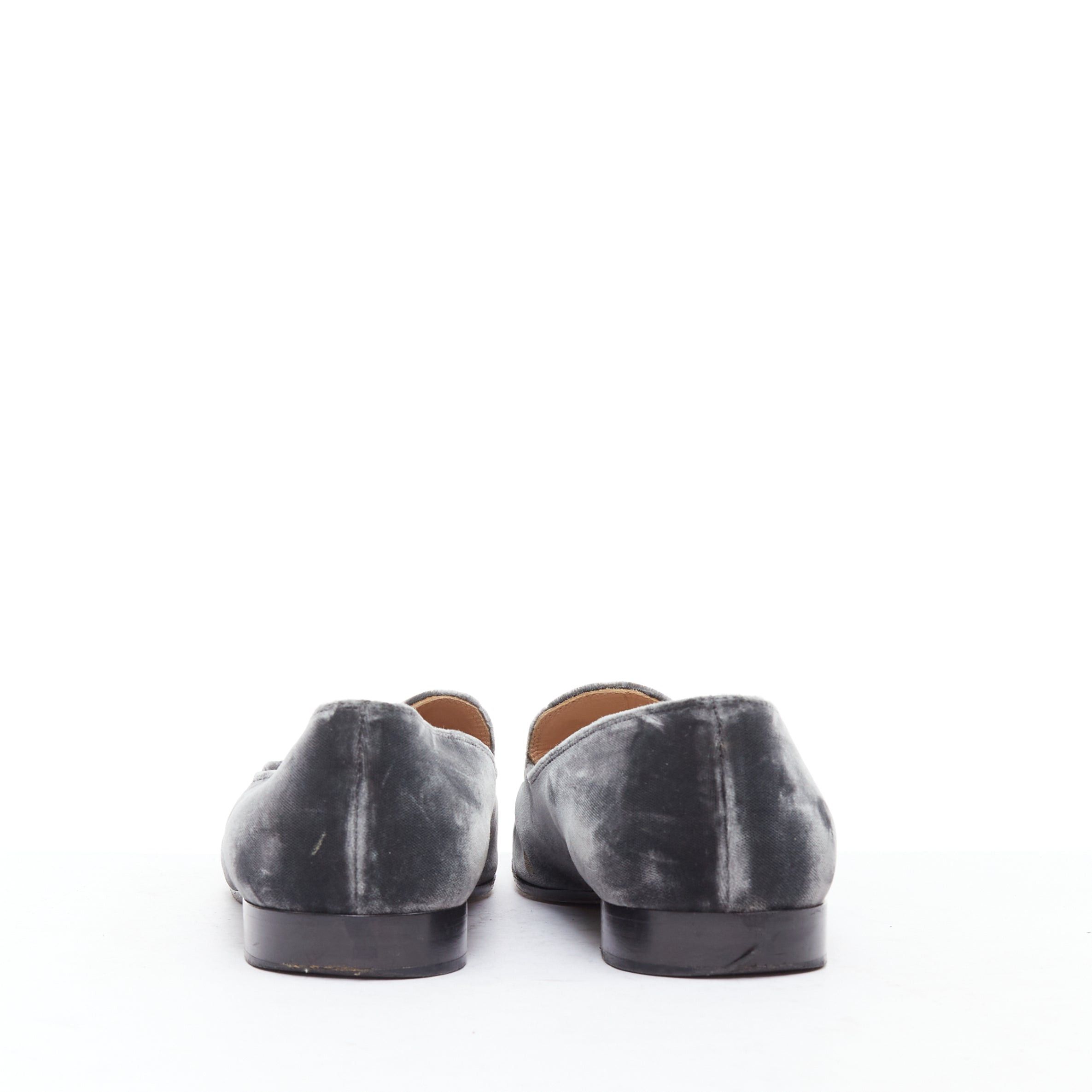 Gianvito Rossi GIANVITO ROSSI grey velvet topstitched minimal slip on loafers EU38 Size US 8 / IT 38 - 5 Thumbnail