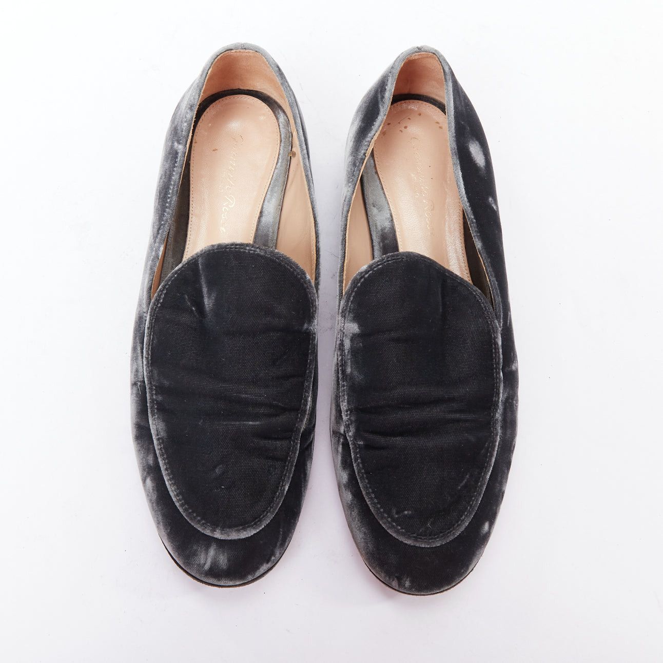 Gianvito Rossi GIANVITO ROSSI grey velvet topstitched minimal slip on loafers EU38 Size US 8 / IT 38 - 2 Thumbnail