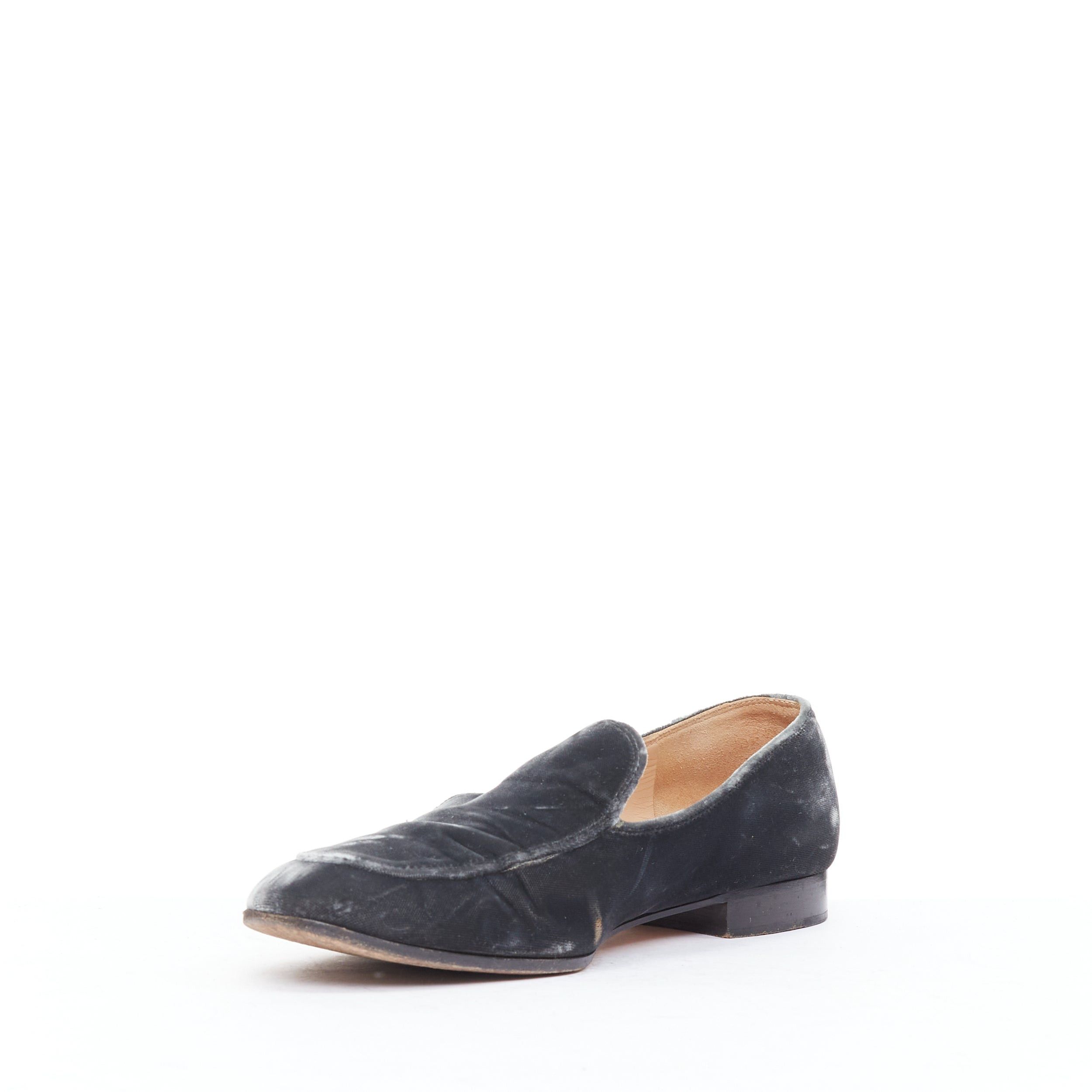Gianvito Rossi GIANVITO ROSSI grey velvet topstitched minimal slip on loafers EU38 Size US 8 / IT 38 - 4 Thumbnail