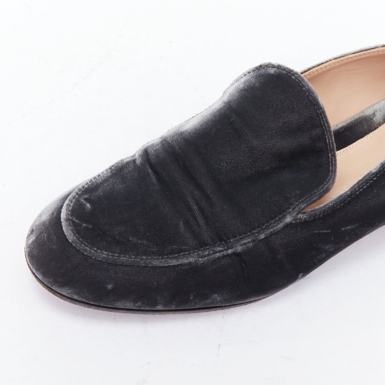 Gianvito Rossi GIANVITO ROSSI grey velvet topstitched minimal slip on loafers EU38 Size US 8 / IT 38 - 7 Thumbnail