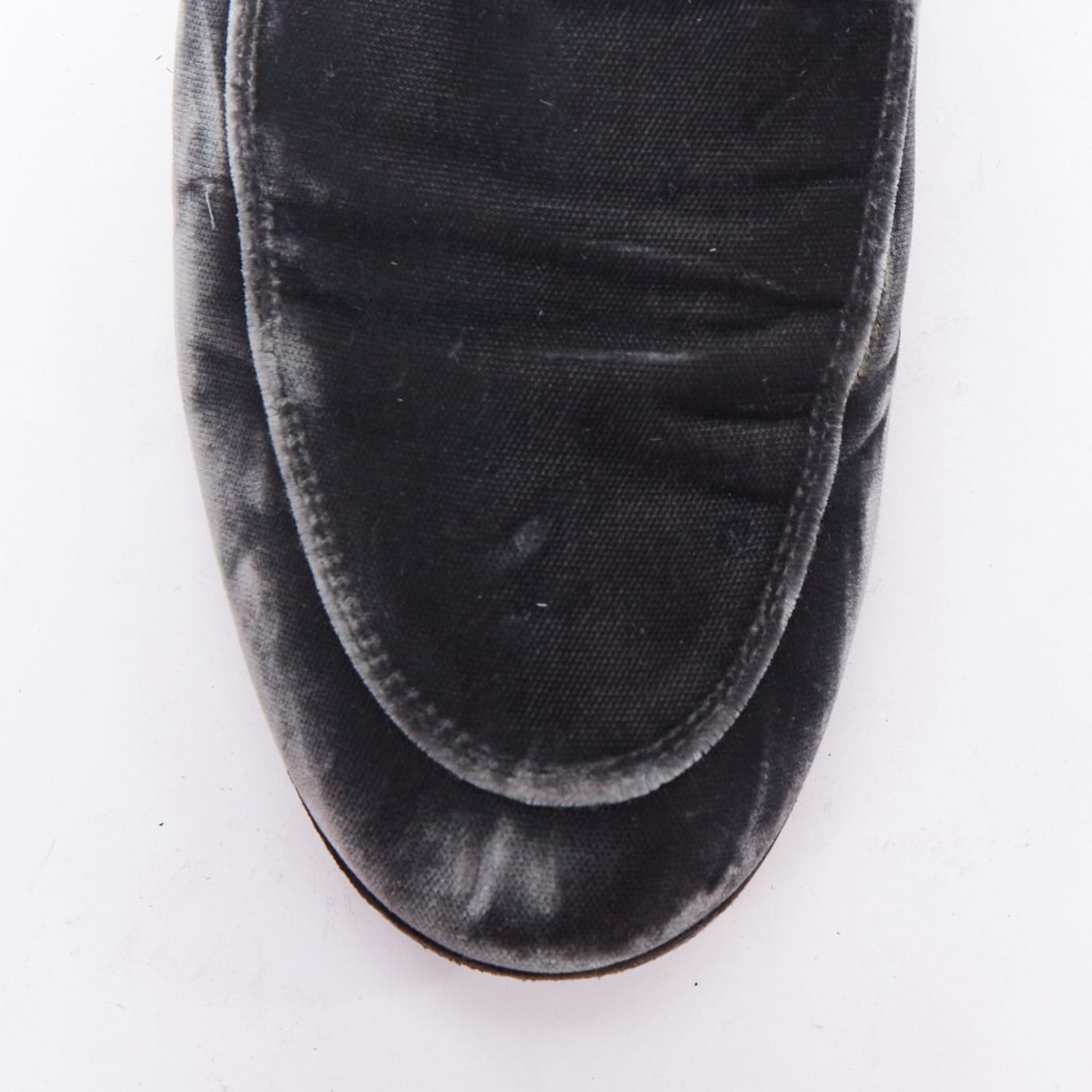 Gianvito Rossi GIANVITO ROSSI grey velvet topstitched minimal slip on loafers EU38 Size US 8 / IT 38 - 6 Thumbnail