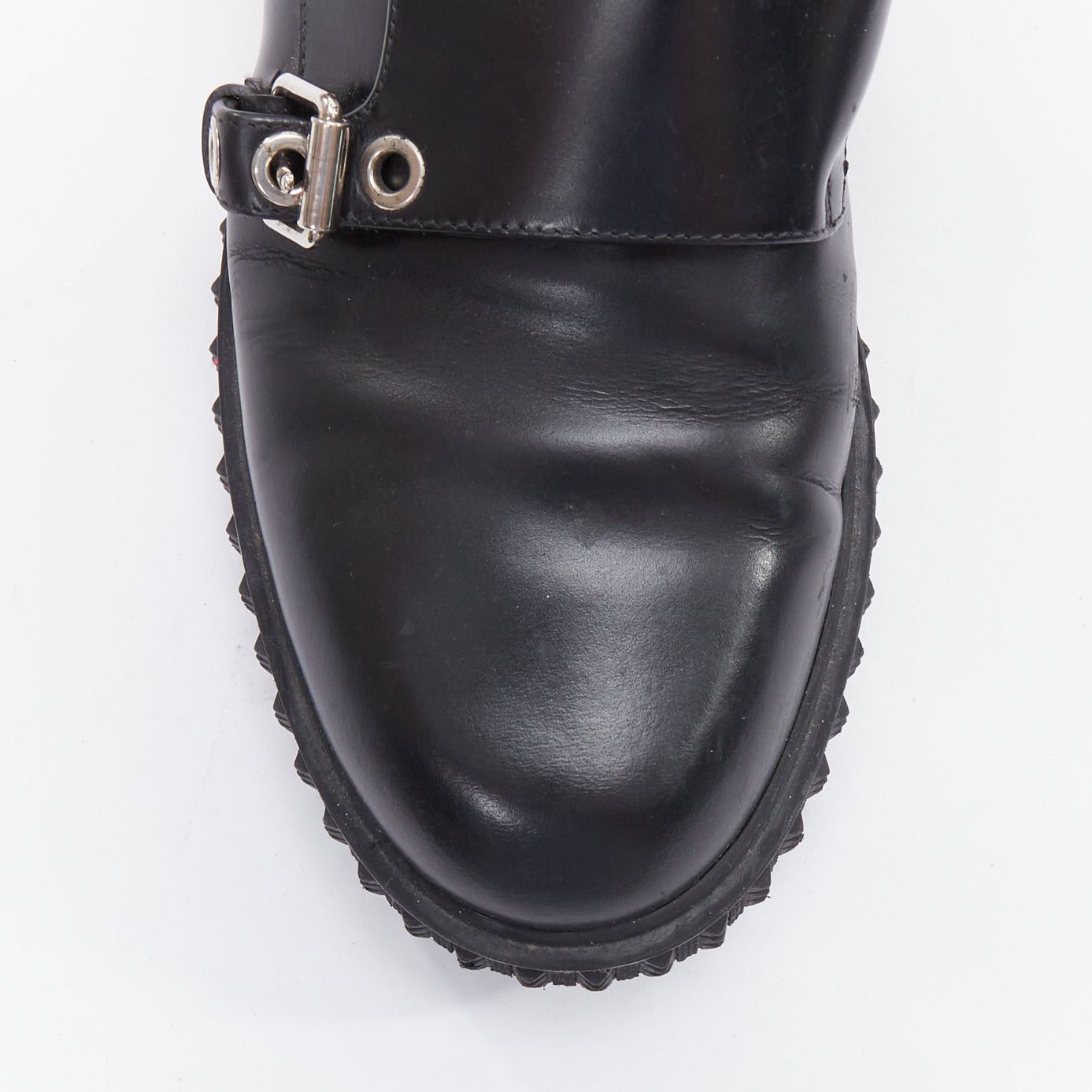 Valentino VALENTINO Rockstud black leather silver buckles stud midsole monk shoes EU38 Size US 8 / IT 38 - 6 Thumbnail