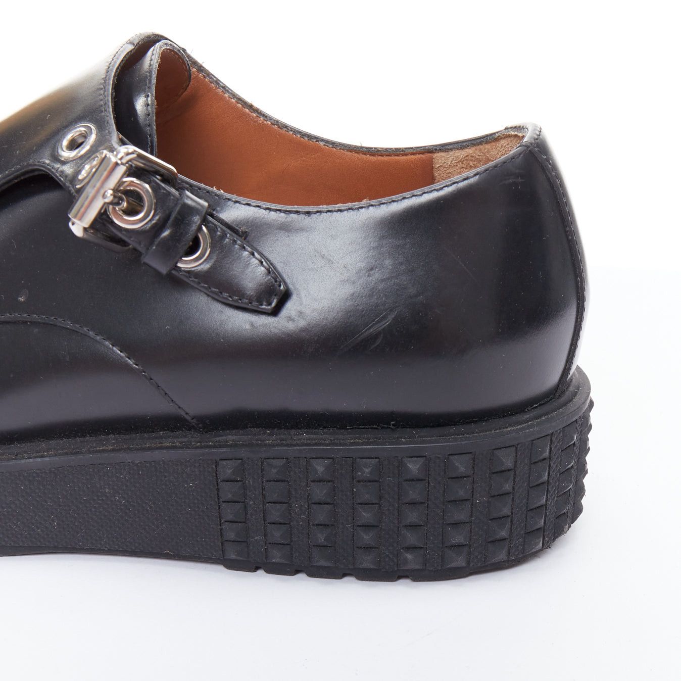 Valentino VALENTINO Rockstud black leather silver buckles stud midsole monk shoes EU38 Size US 8 / IT 38 - 8 Thumbnail