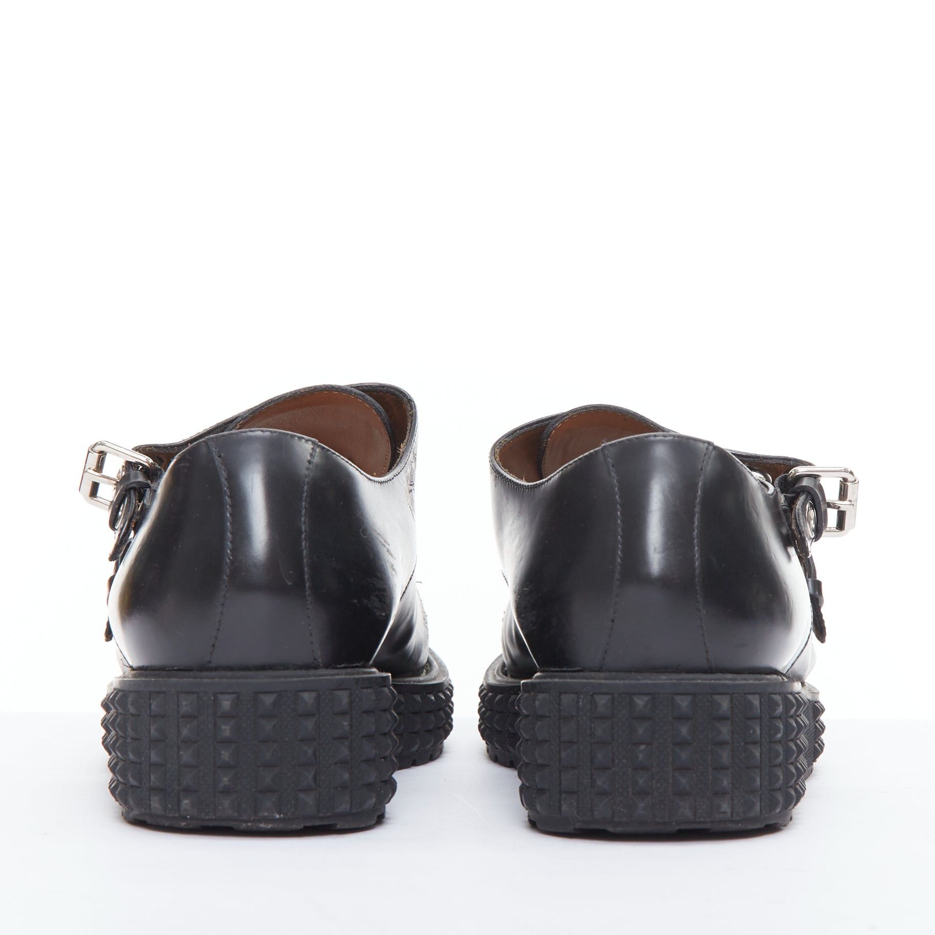 Valentino VALENTINO Rockstud black leather silver buckles stud midsole monk shoes EU38 Size US 8 / IT 38 - 5 Thumbnail