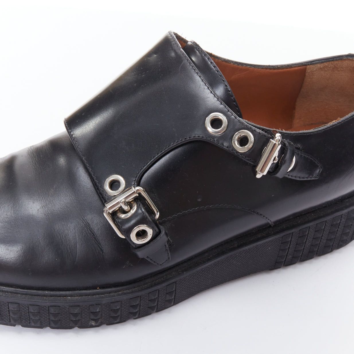 Valentino VALENTINO Rockstud black leather silver buckles stud midsole monk shoes EU38 Size US 8 / IT 38 - 7 Thumbnail