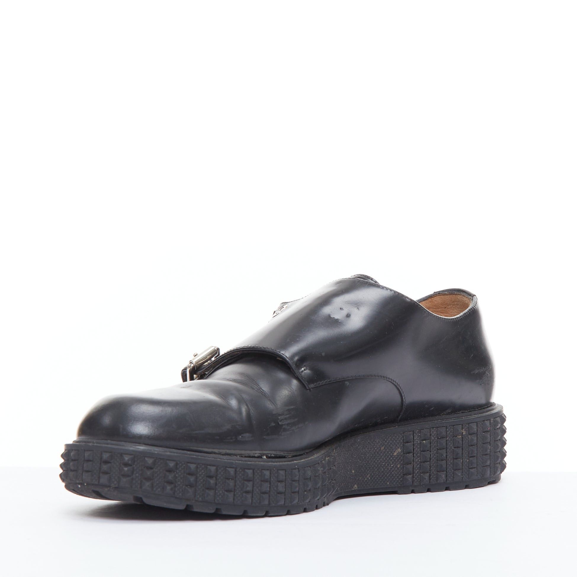 Valentino VALENTINO Rockstud black leather silver buckles stud midsole monk shoes EU38 Size US 8 / IT 38 - 4 Thumbnail