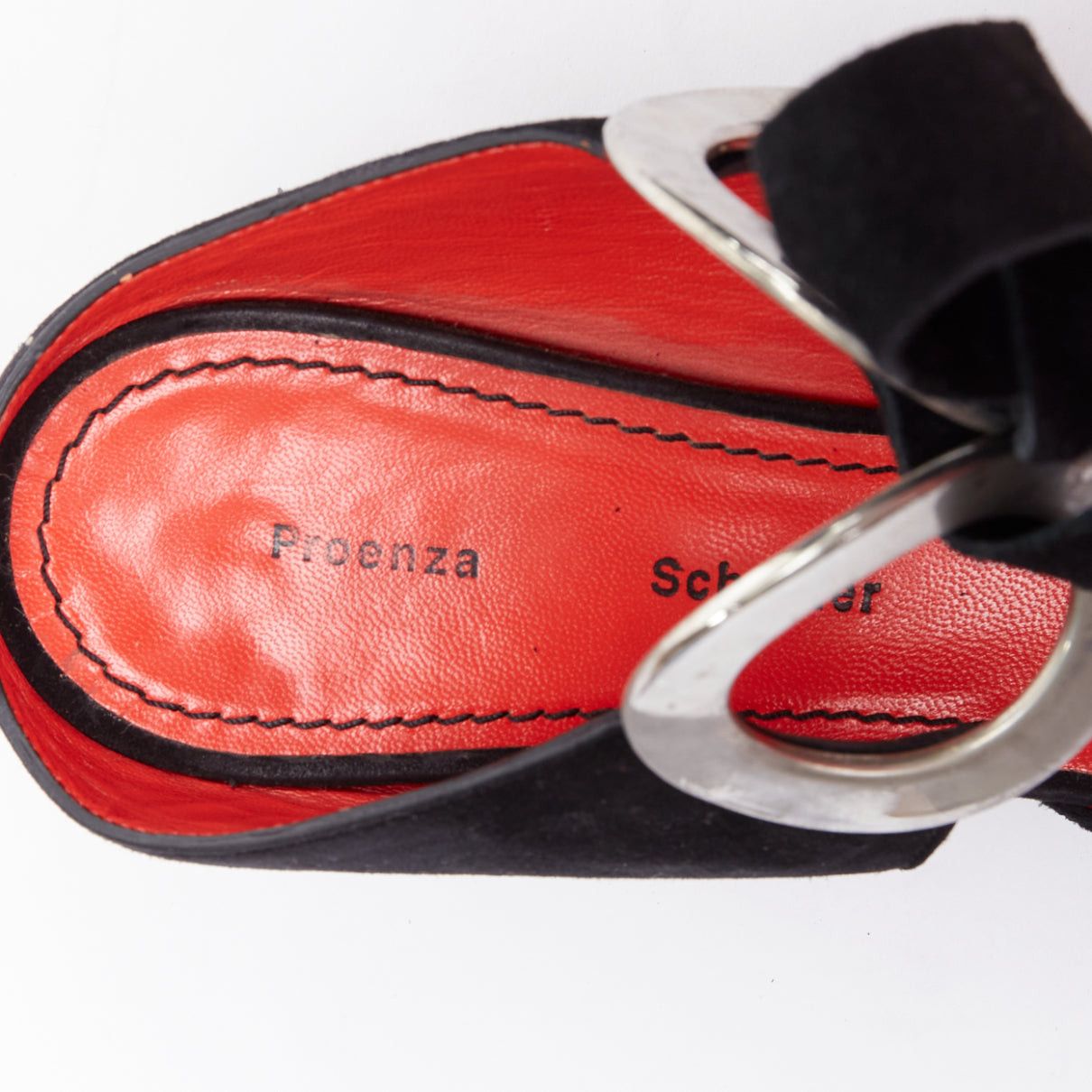 Proenza Schouler PROENZA SCHOULER Runway black suede leather silver block faceted pumps EU38 Size US 8 / IT 38 - 9 Thumbnail