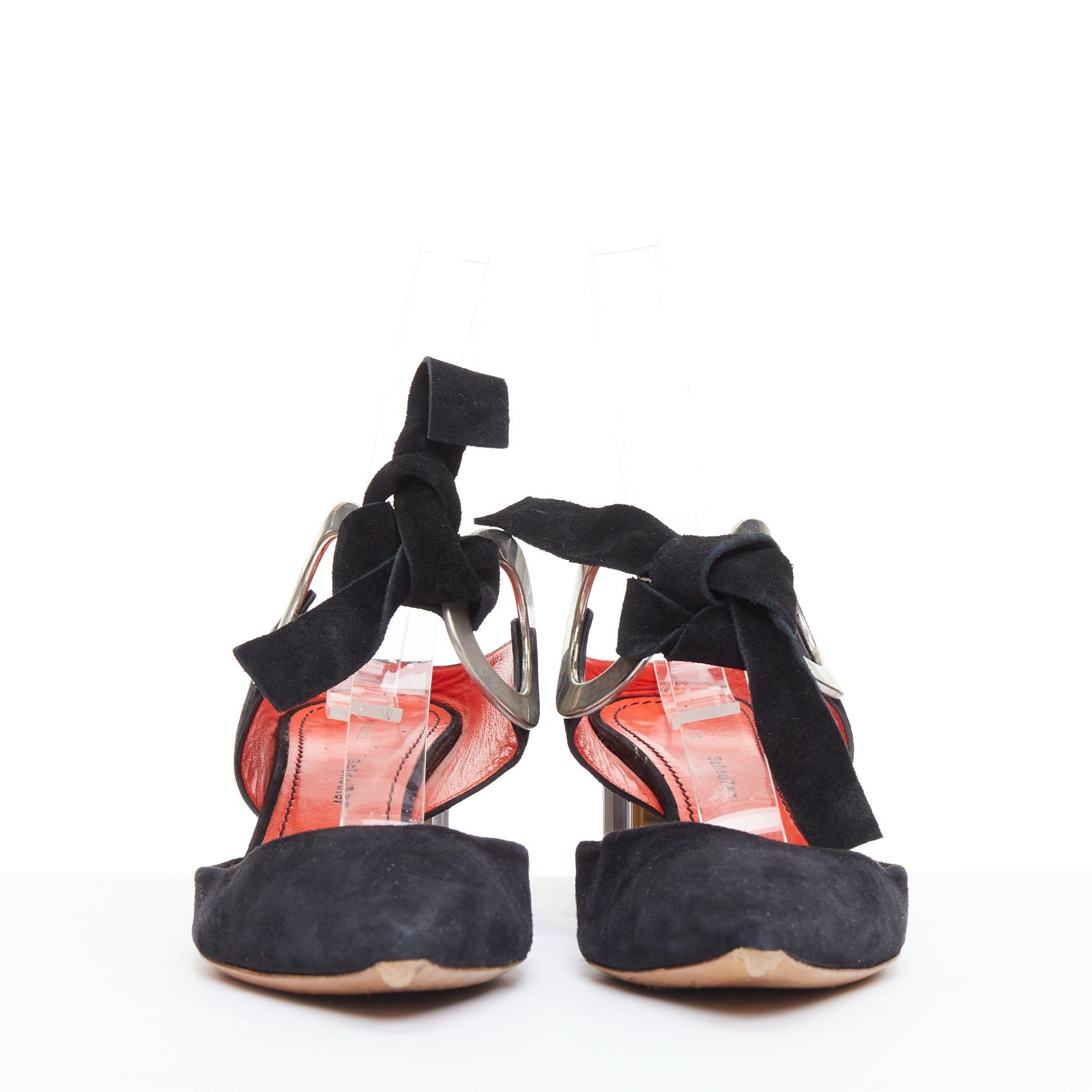 Proenza Schouler PROENZA SCHOULER Runway black suede leather silver block faceted pumps EU38 Size US 8 / IT 38 - 3 Thumbnail