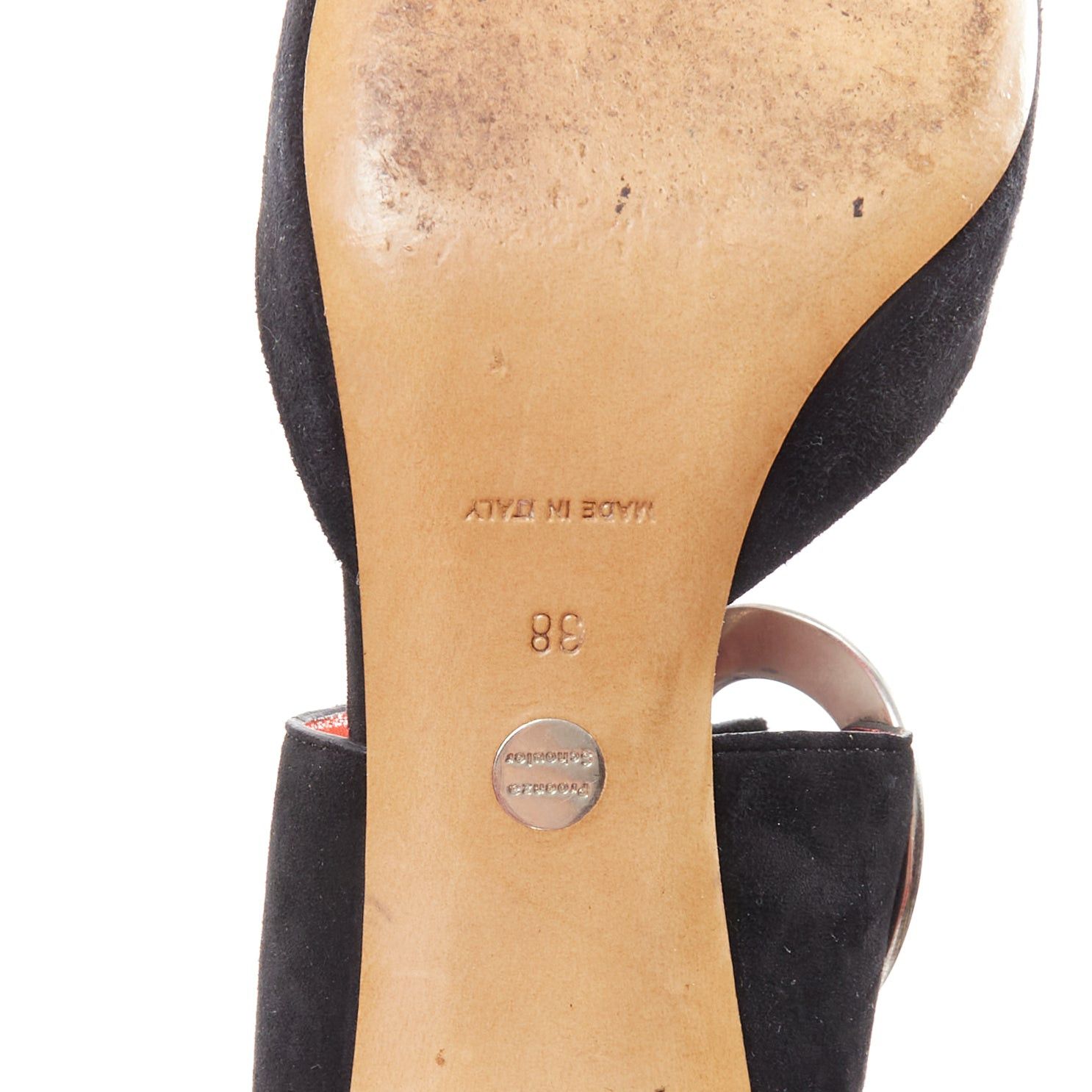 Proenza Schouler PROENZA SCHOULER Runway black suede leather silver block faceted pumps EU38 Size US 8 / IT 38 - 10 Thumbnail