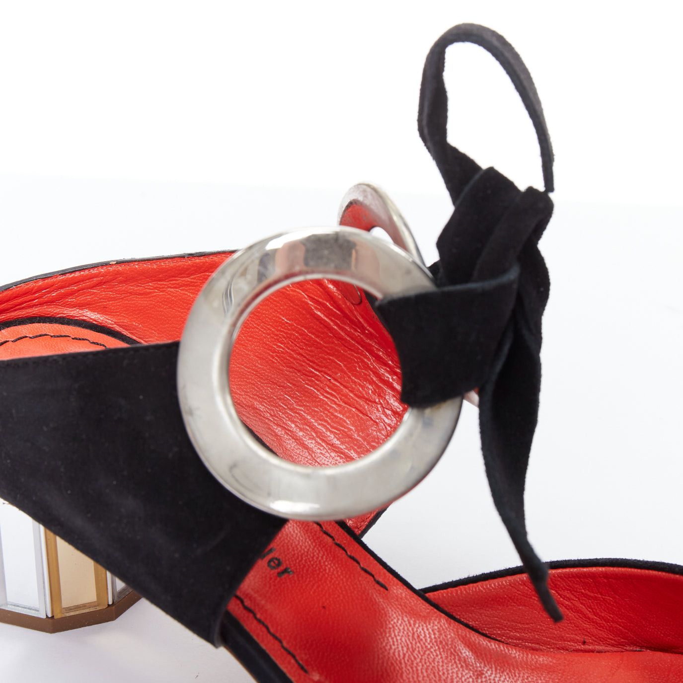 Proenza Schouler PROENZA SCHOULER Runway black suede leather silver block faceted pumps EU38 Size US 8 / IT 38 - 7 Thumbnail