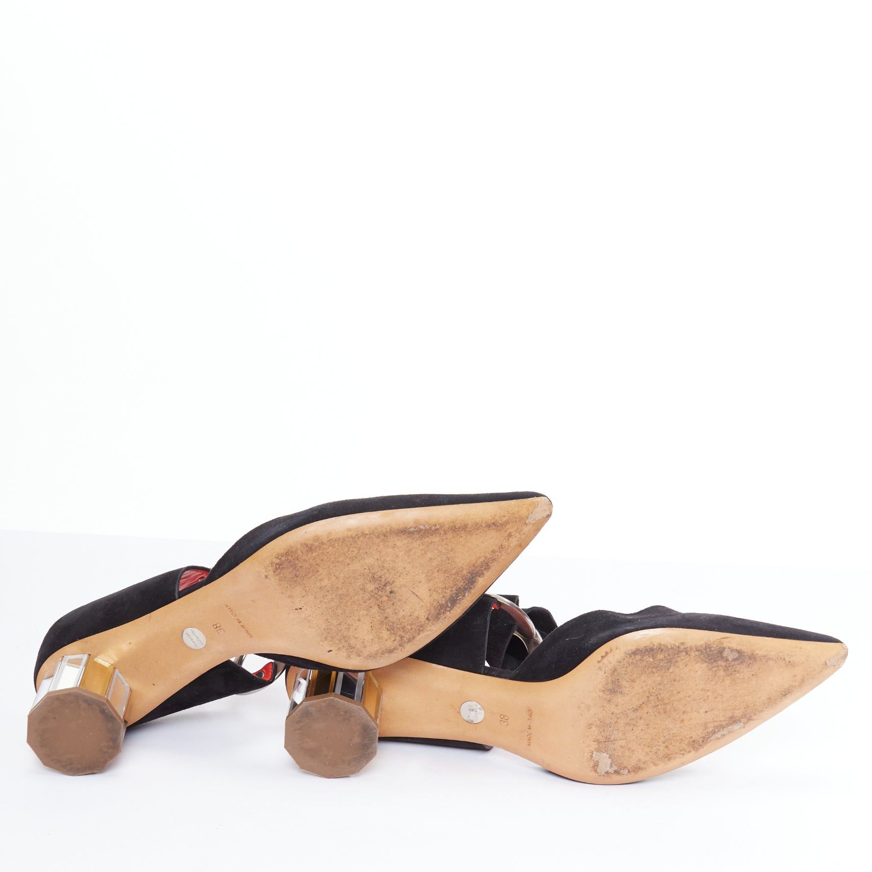 Proenza Schouler PROENZA SCHOULER Runway black suede leather silver block faceted pumps EU38 Size US 8 / IT 38 - 11 Thumbnail