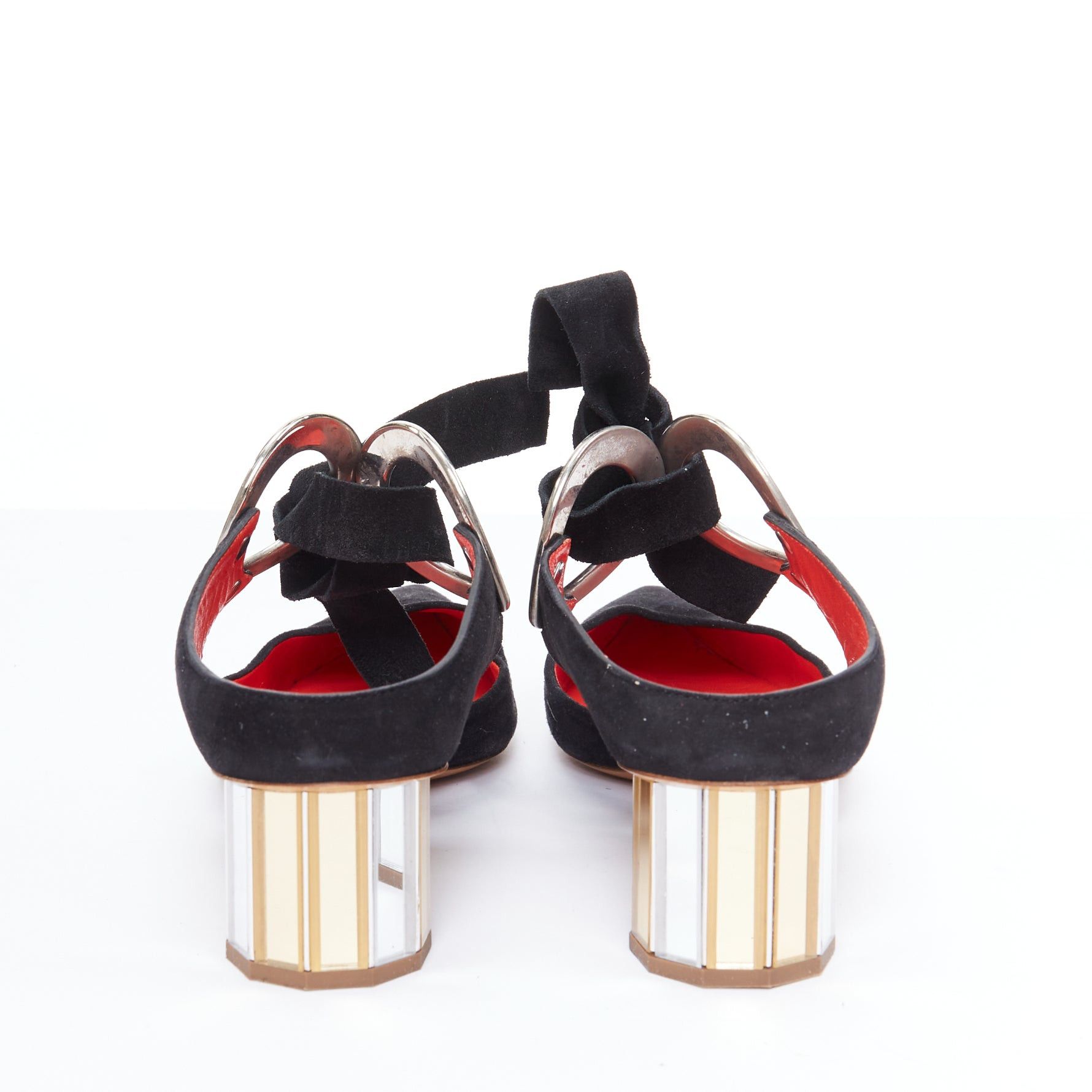 Proenza Schouler PROENZA SCHOULER Runway black suede leather silver block faceted pumps EU38 Size US 8 / IT 38 - 5 Thumbnail