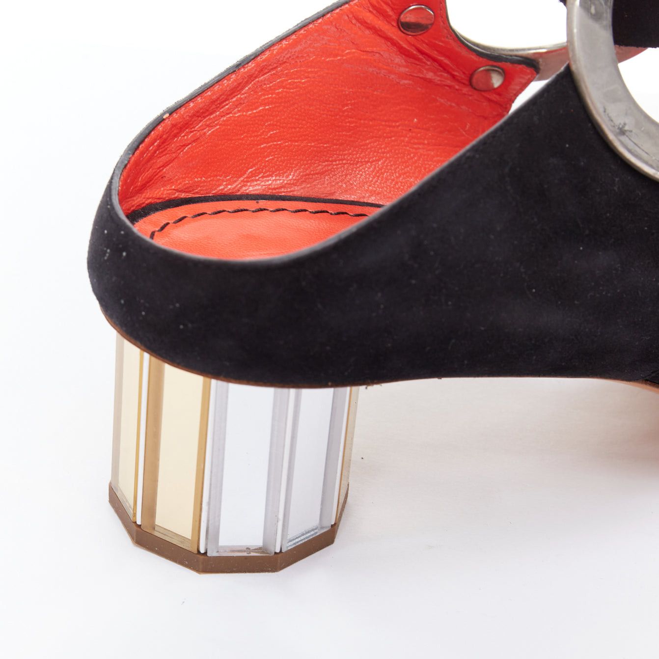 Proenza Schouler PROENZA SCHOULER Runway black suede leather silver block faceted pumps EU38 Size US 8 / IT 38 - 8 Thumbnail