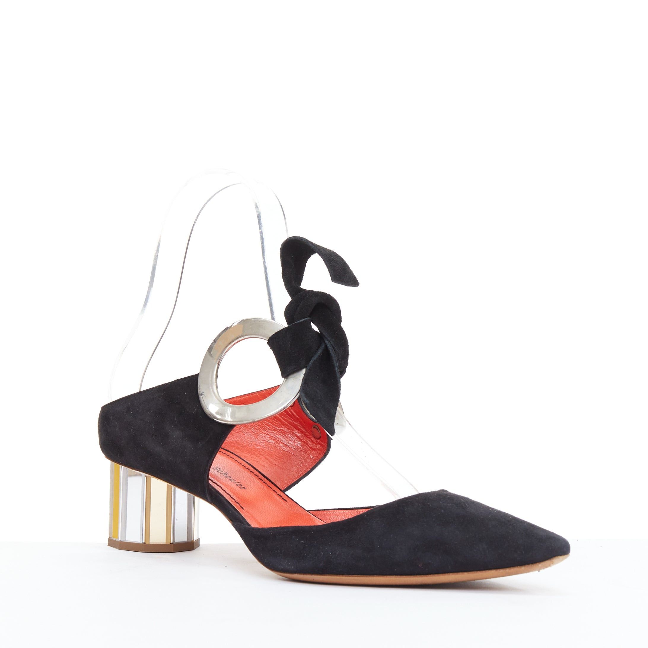 Proenza Schouler PROENZA SCHOULER Runway black suede leather silver block faceted pumps EU38 Size US 8 / IT 38 - 2 Thumbnail