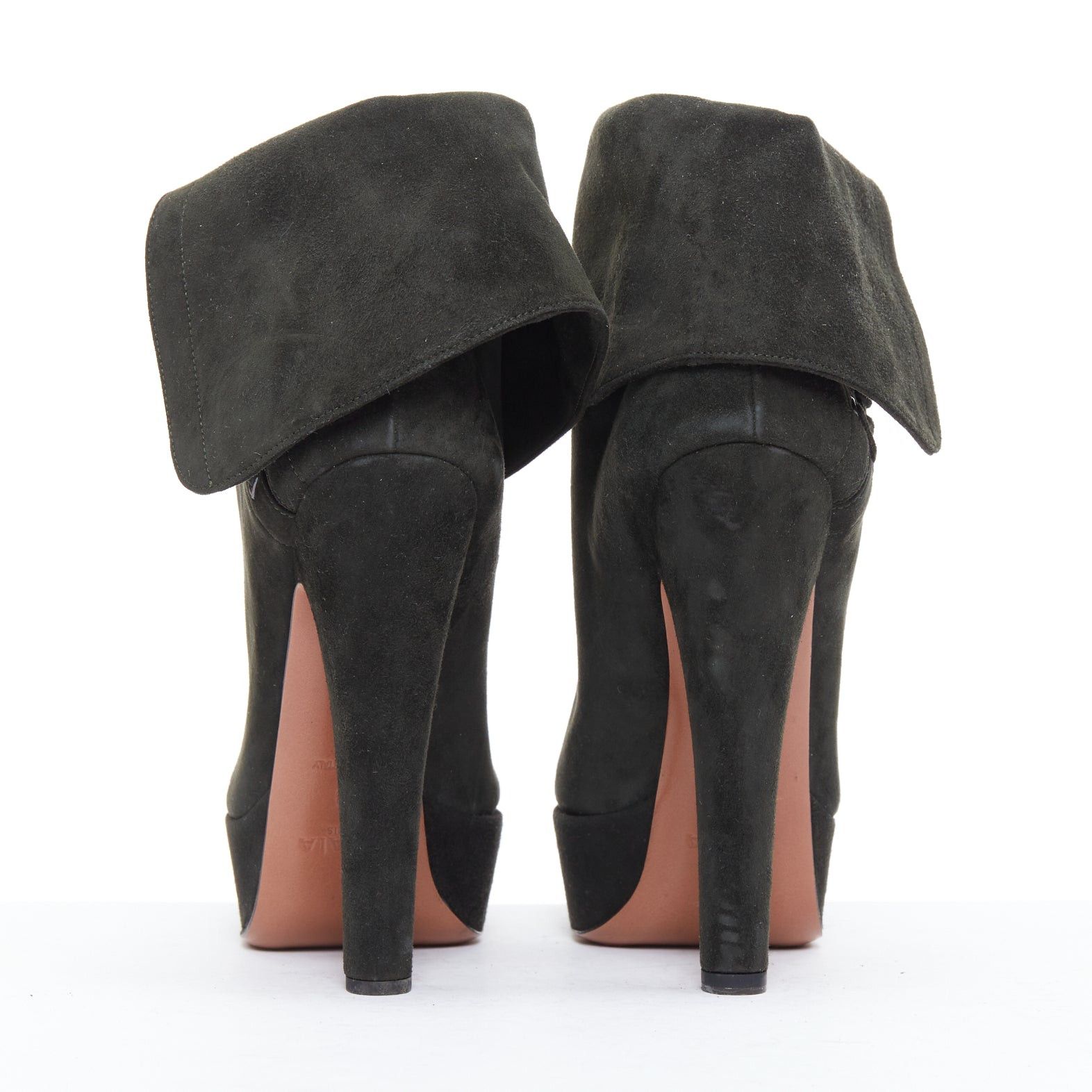 Alaia ALAIA dark green suede foldover lace up side cone heel booties EU38 Size US 8 / IT 38 - 5 Thumbnail