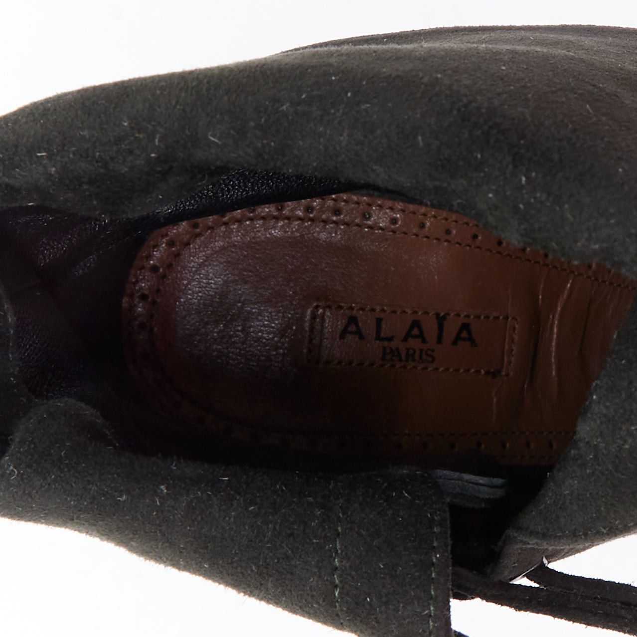 Alaia ALAIA dark green suede foldover lace up side cone heel booties EU38 Size US 8 / IT 38 - 9 Thumbnail