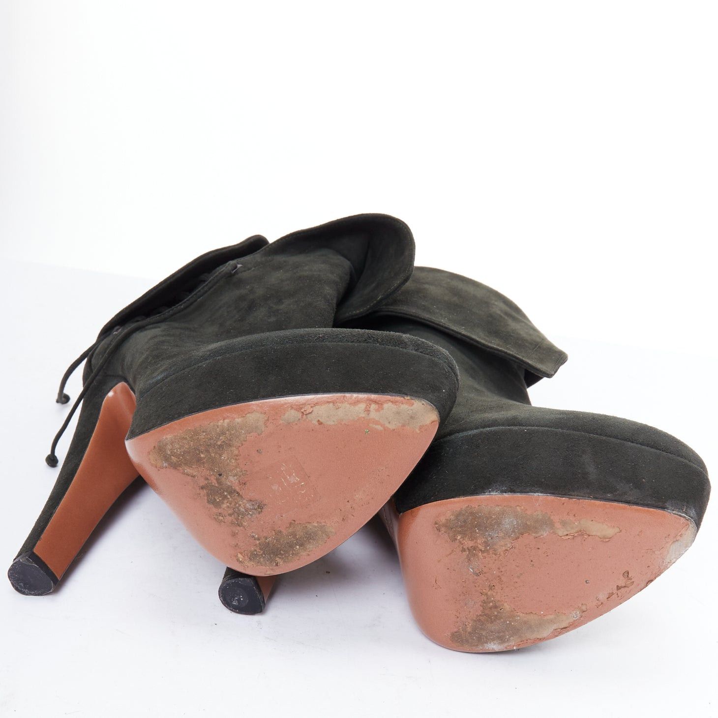 Alaia ALAIA dark green suede foldover lace up side cone heel booties EU38 Size US 8 / IT 38 - 11 Thumbnail