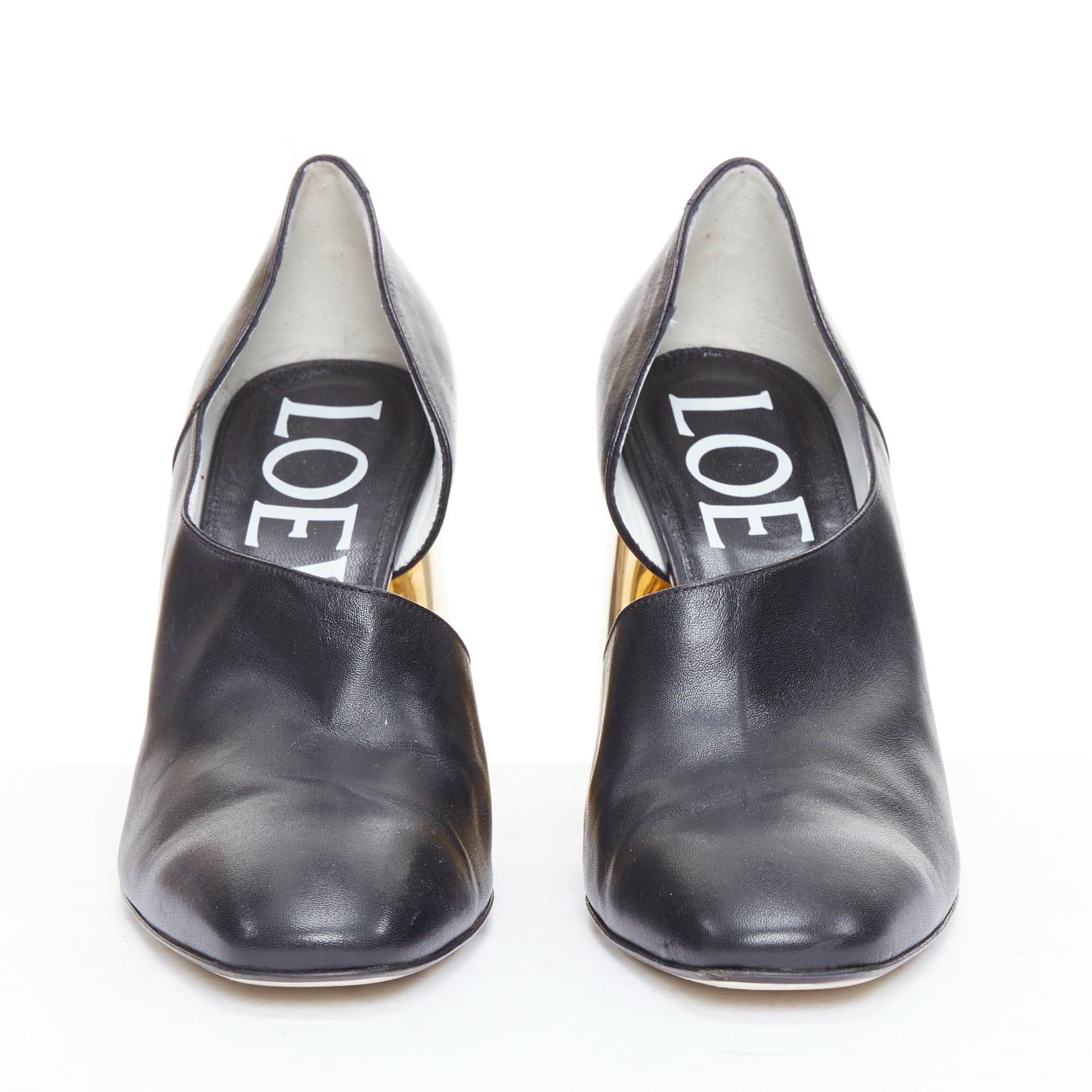 Loewe LOEWE gold curved heel black leather slip on heeled shoes EU39 Size US 9 / IT 39 - 3 Thumbnail