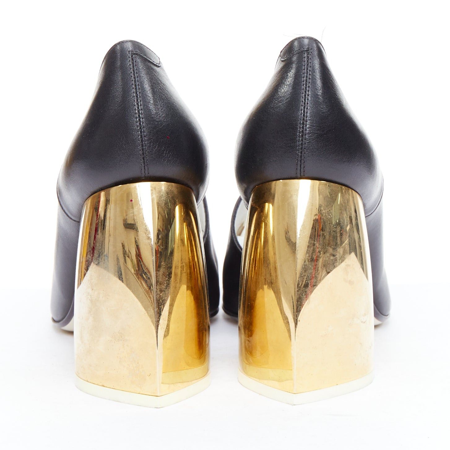 Loewe LOEWE gold curved heel black leather slip on heeled shoes EU39 Size US 9 / IT 39 - 5 Thumbnail