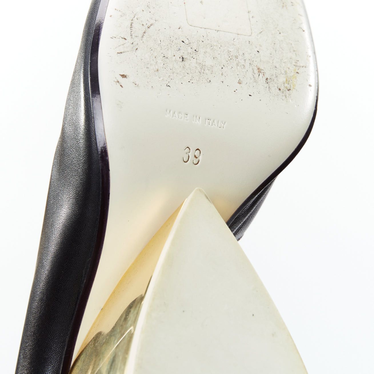 Loewe LOEWE gold curved heel black leather slip on heeled shoes EU39 Size US 9 / IT 39 - 10 Thumbnail