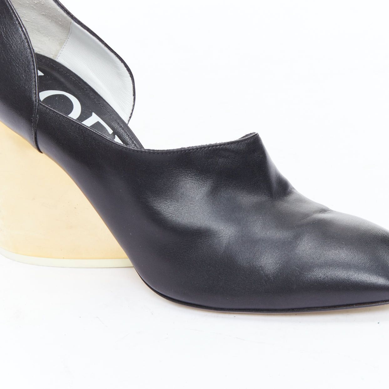 Loewe LOEWE gold curved heel black leather slip on heeled shoes EU39 Size US 9 / IT 39 - 7 Thumbnail
