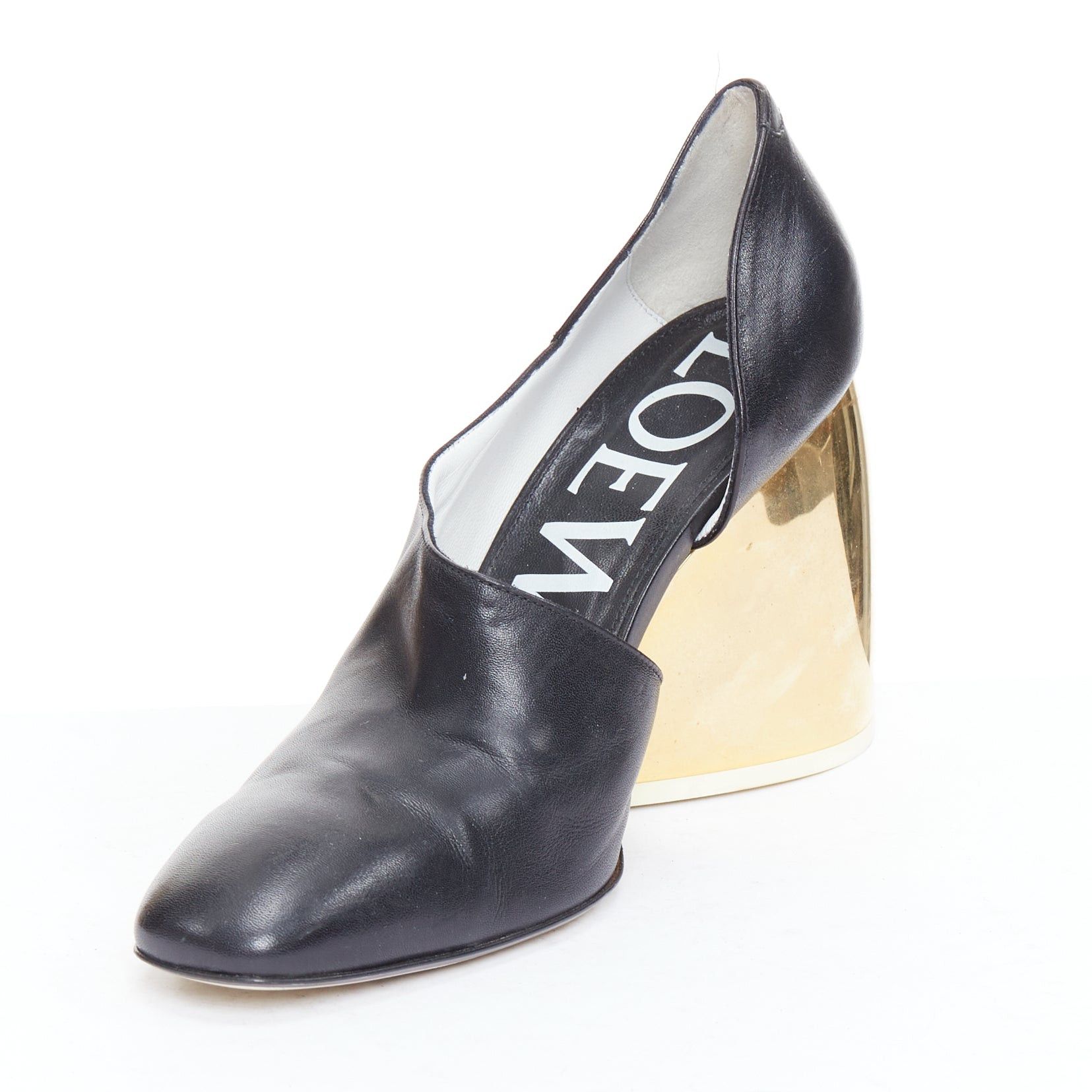 Loewe LOEWE gold curved heel black leather slip on heeled shoes EU39 Size US 9 / IT 39 - 4 Thumbnail
