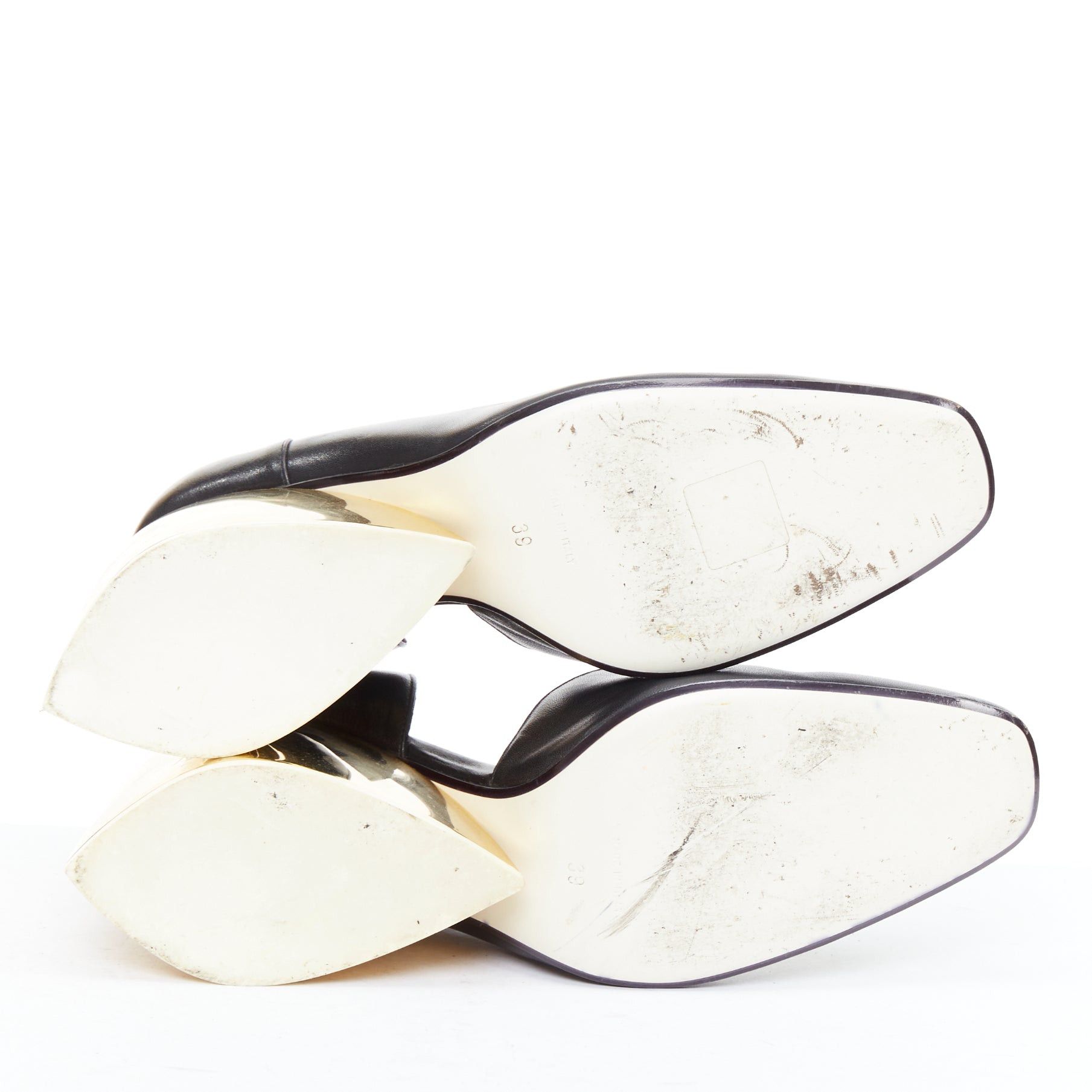 Loewe LOEWE gold curved heel black leather slip on heeled shoes EU39 Size US 9 / IT 39 - 11 Thumbnail