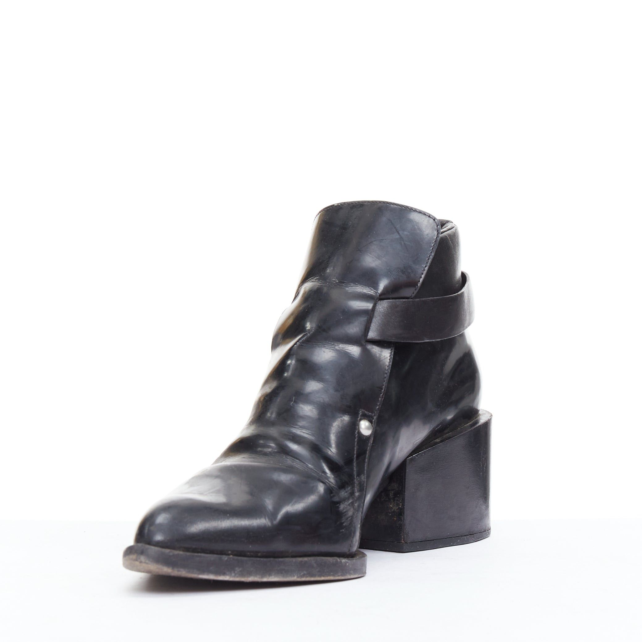 Jil Sander JIL SANDER black leather silver buckle block heel ankle boots EU38 Size US 8 / IT 38 - 4 Thumbnail