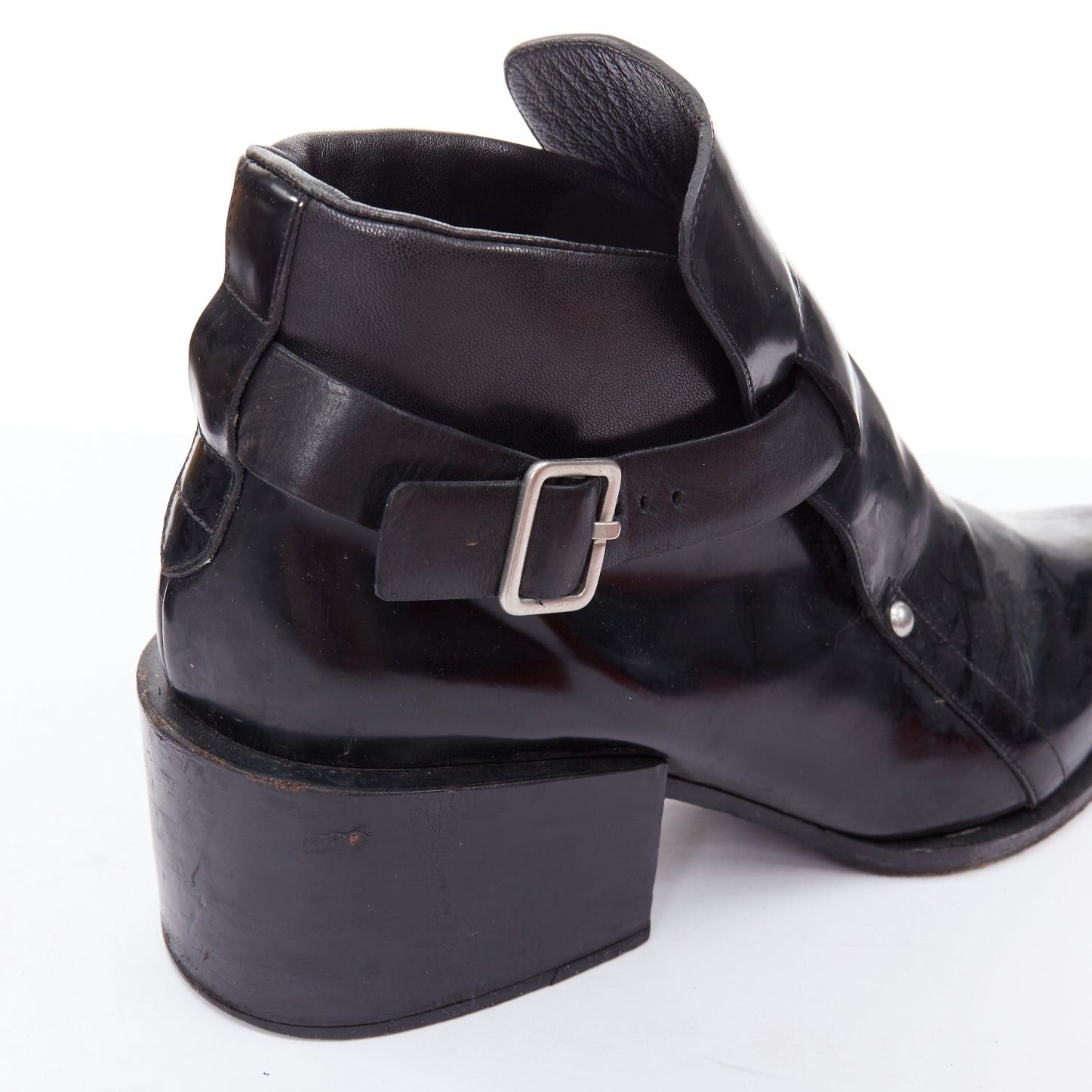 Jil Sander JIL SANDER black leather silver buckle block heel ankle boots EU38 Size US 8 / IT 38 - 8 Thumbnail