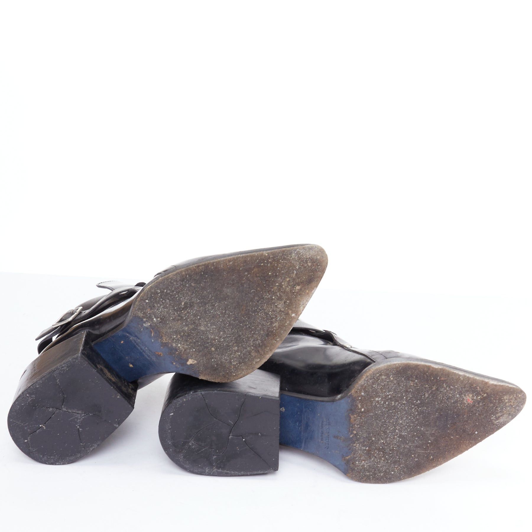 Jil Sander JIL SANDER black leather silver buckle block heel ankle boots EU38 Size US 8 / IT 38 - 10 Thumbnail