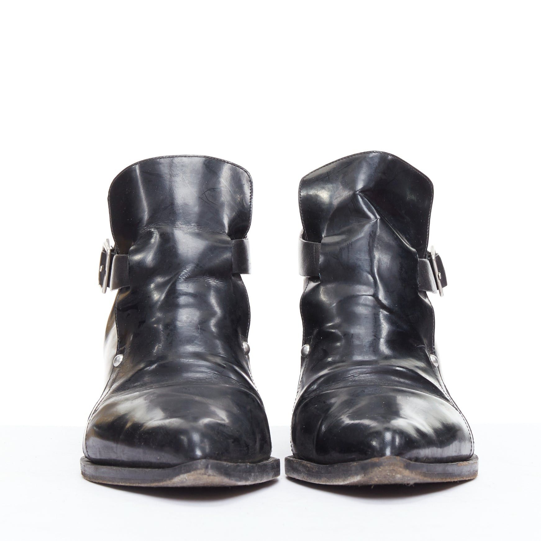 Jil Sander JIL SANDER black leather silver buckle block heel ankle boots EU38 Size US 8 / IT 38 - 3 Thumbnail