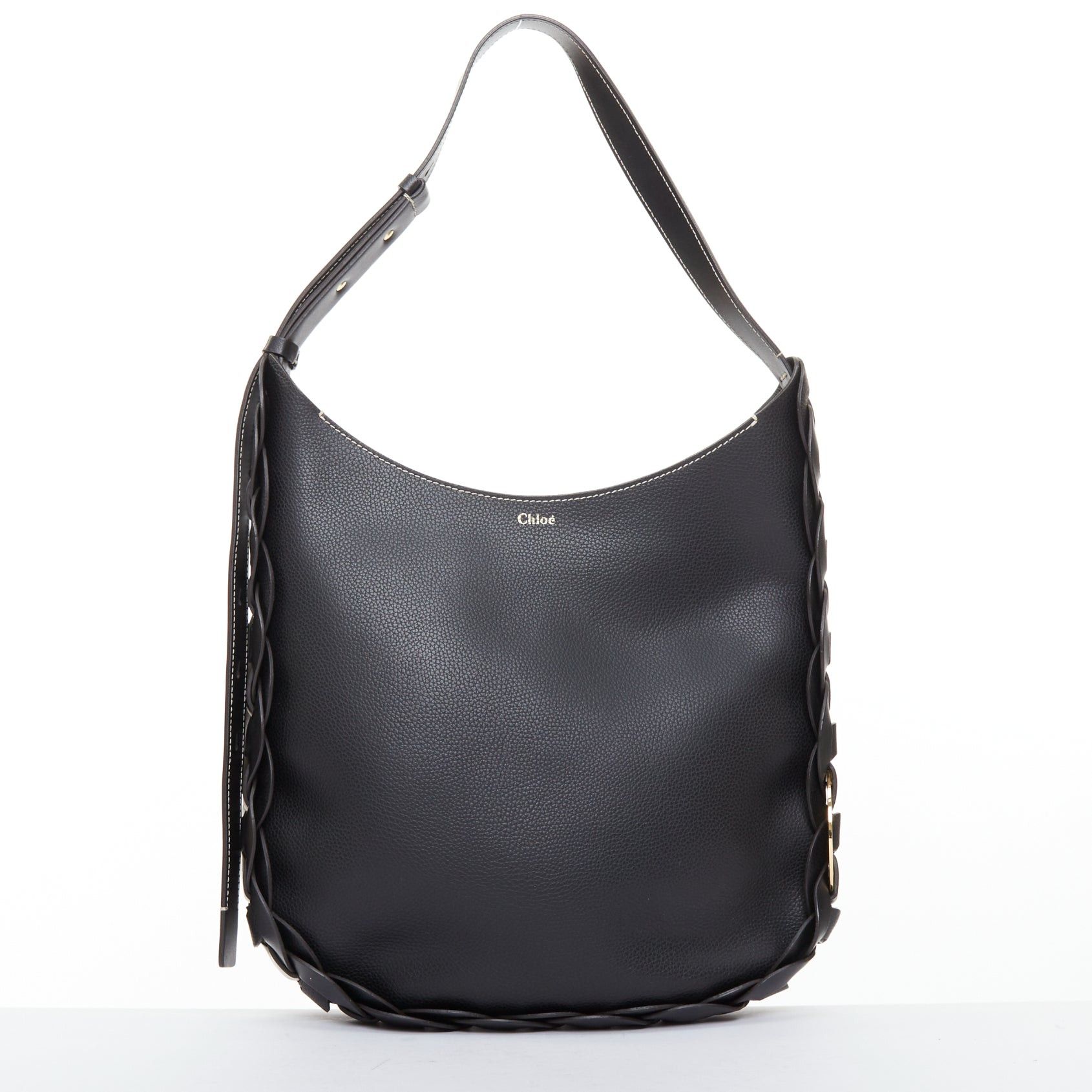 Chloe CHLOE Darryl Hobo black pebbled leather braided side shoulder bag Size ONE SIZE - 3 Thumbnail